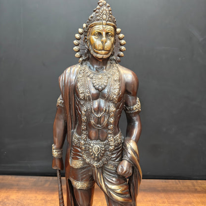 Brass Finely Crafted Standing Hanuman Idol Antique Finish 2 Feet by vendor-unknown - Hindu Gods (View 2)