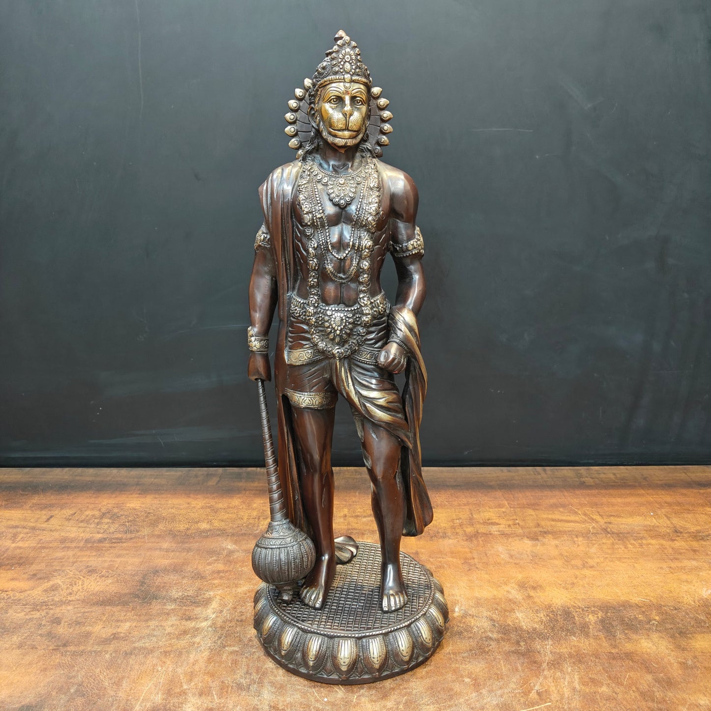 Brass Finely Crafted Standing Hanuman Idol Antique Finish 2 Feet