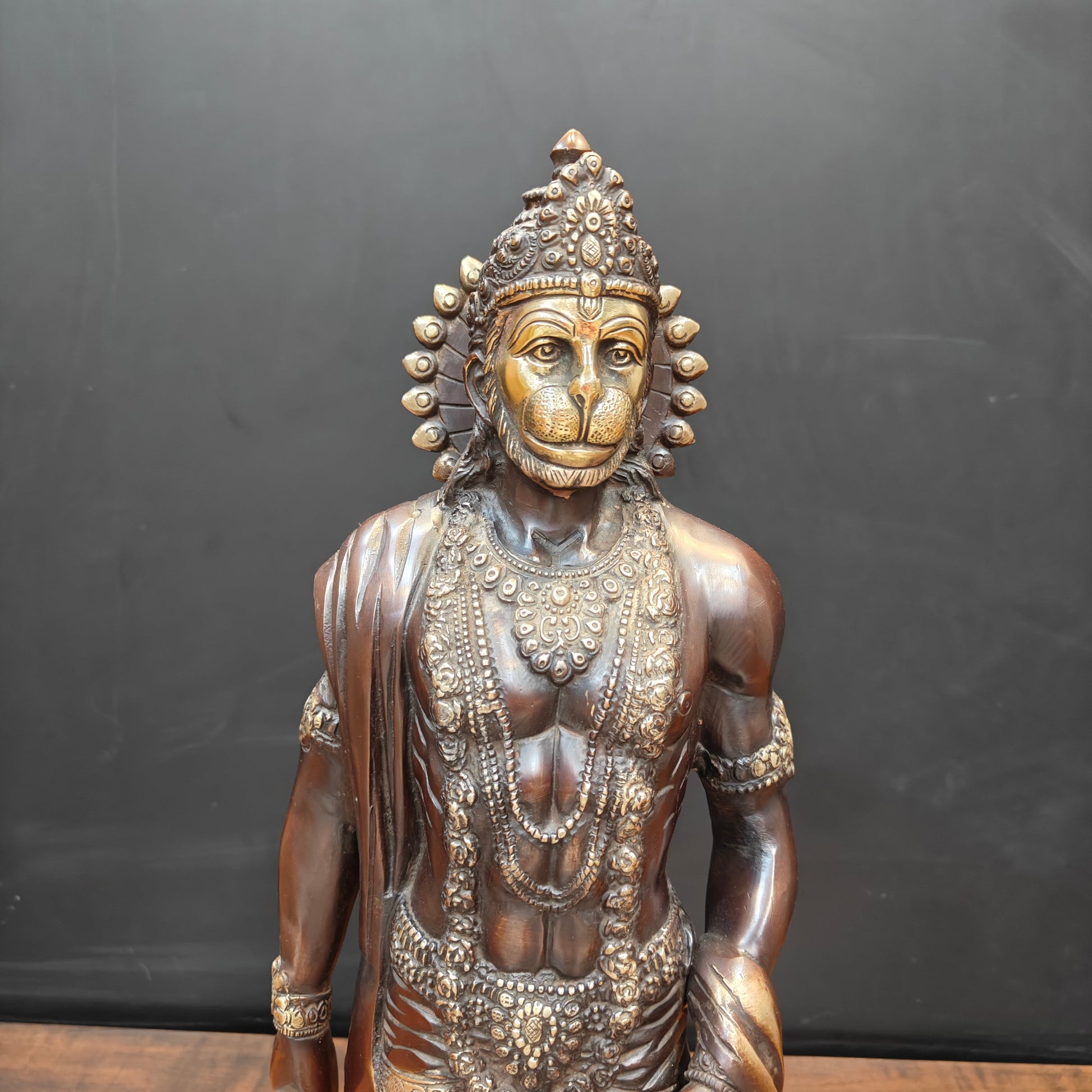 Brass Finely Crafted Standing Hanuman Idol Antique Finish 2 Feet - Image 4