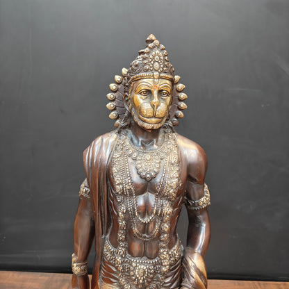 Brass Finely Crafted Standing Hanuman Idol Antique Finish 2 Feet by vendor-unknown - Hindu Gods (View 4)