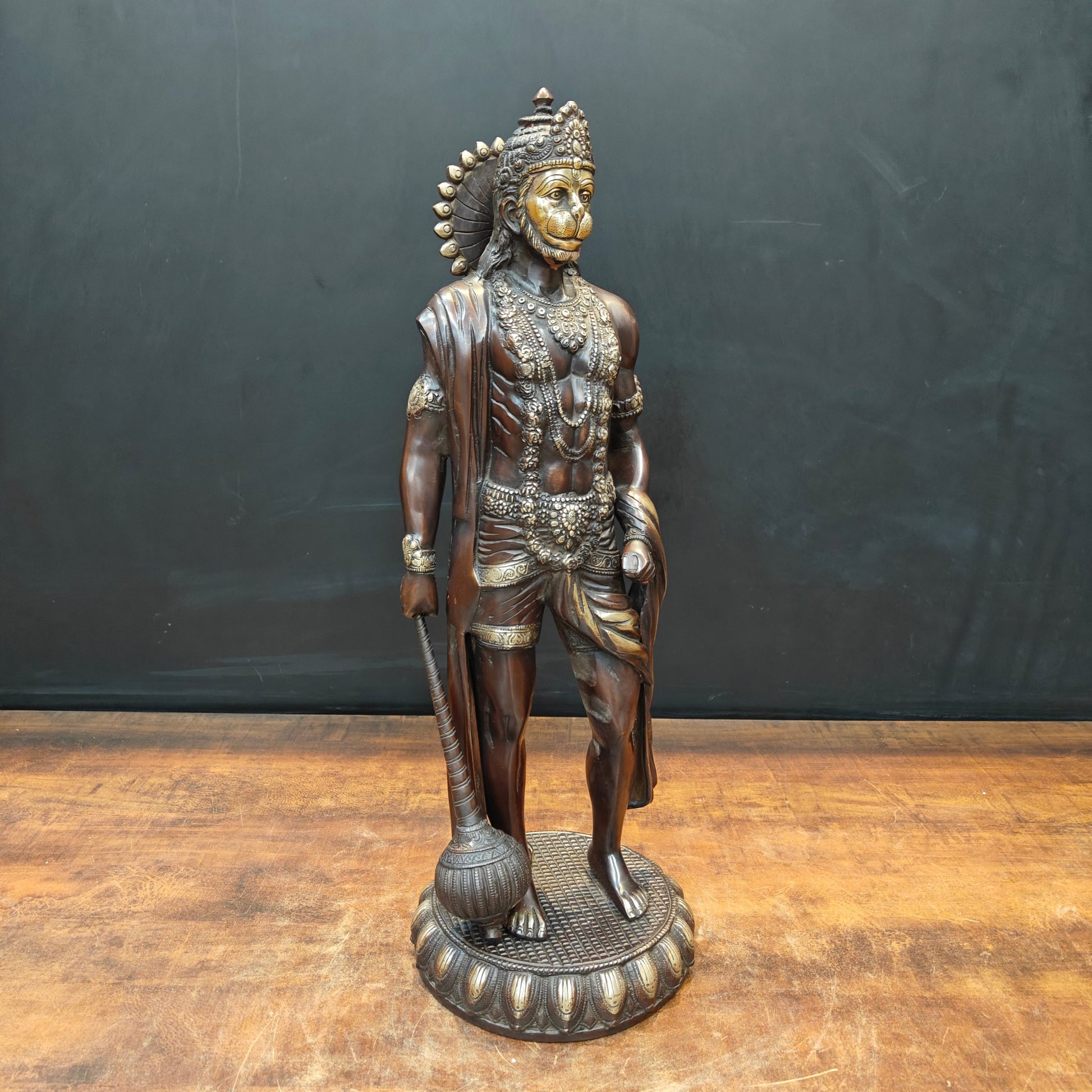 Brass Finely Crafted Standing Hanuman Idol Antique Finish 2 Feet - Image 5