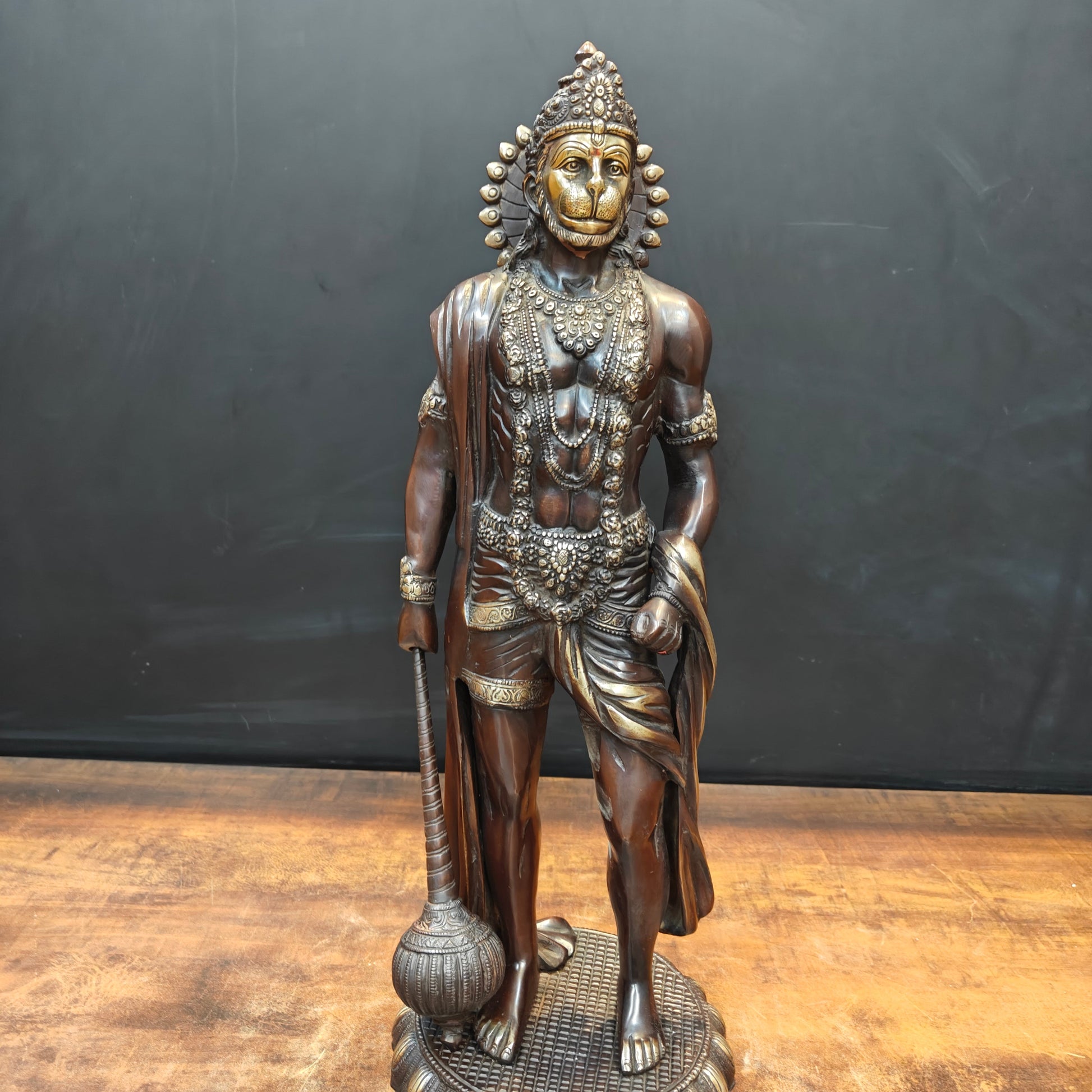 Brass Finely Crafted Standing Hanuman Idol Antique Finish 2 Feet - Image 6