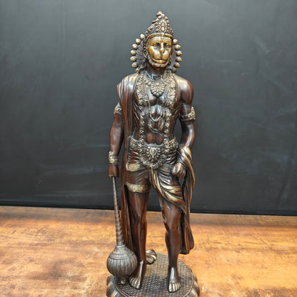 Brass Finely Crafted Standing Hanuman Idol Antique Finish 2 Feet by vendor-unknown - Hindu Gods (View 6)