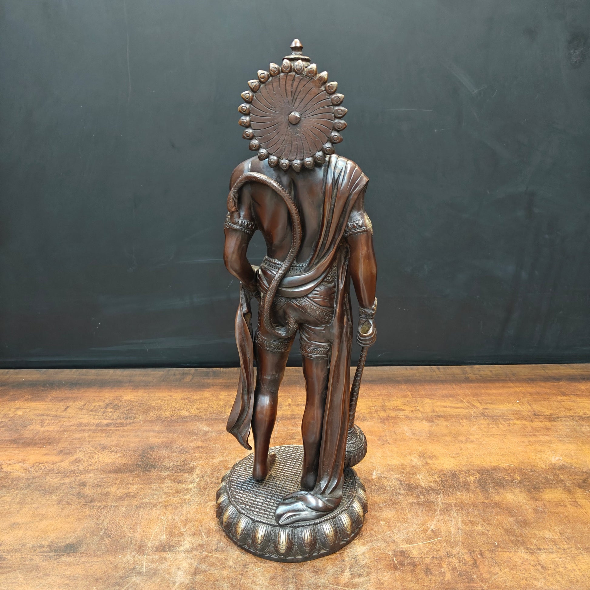 Brass Finely Crafted Standing Hanuman Idol Antique Finish 2 Feet - Image 7