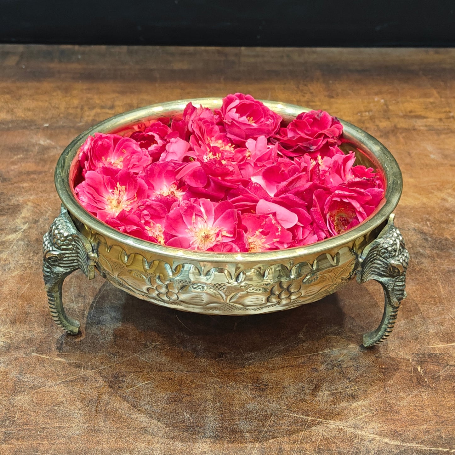 Brass Antique Urli with Elephant Legs 8"