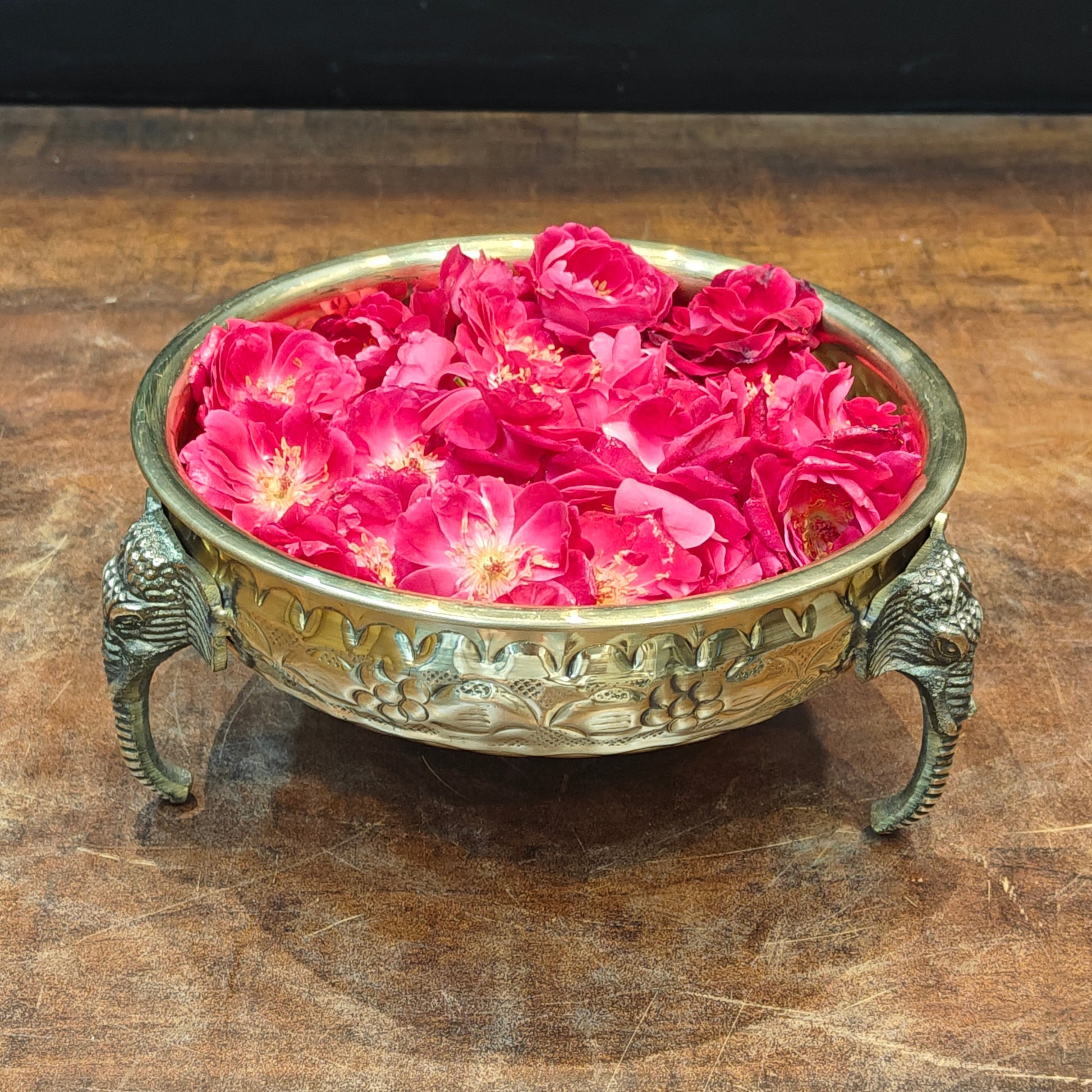 Brass Antique Urli with Elephant Legs 8" - Image 3