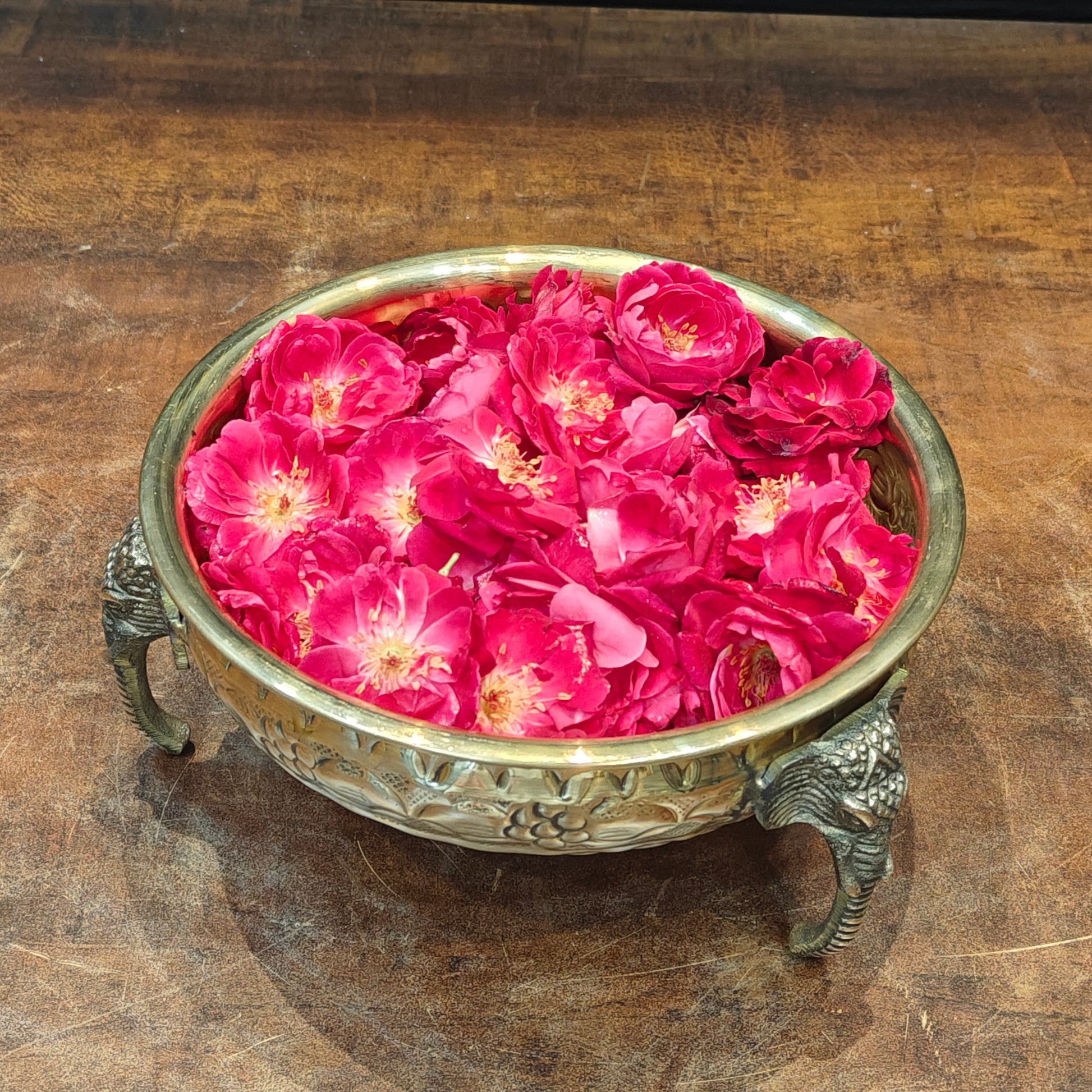 Brass Antique Urli with Elephant Legs 8" - Image 2