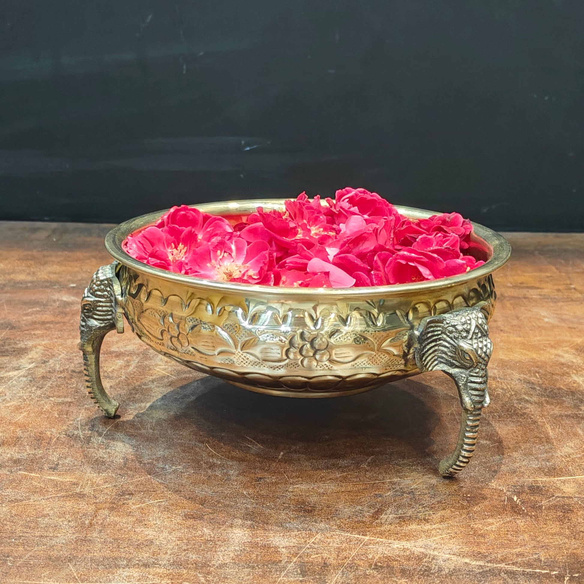 Brass Antique Urli with Elephant Legs 8" - Image 4