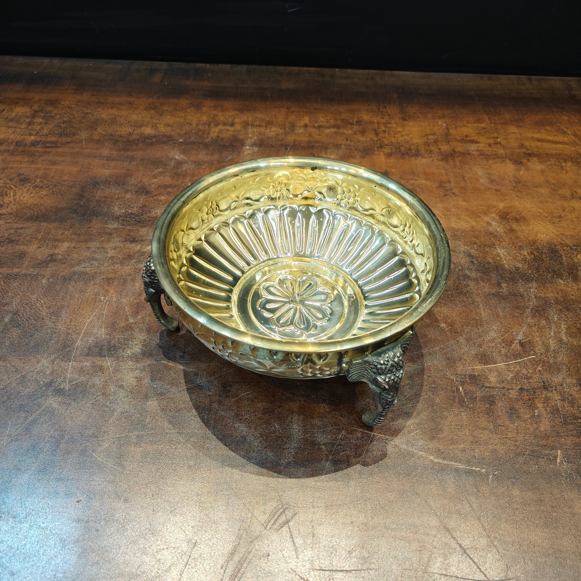 Brass Antique Urli with Elephant Legs 8" - Image 5
