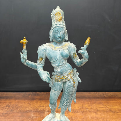 Brass Ardhanarishvara Statue Shiva Shakti Idol Antique Finish 2 Feet by vendor-unknown - Hindu Gods (View 2)
