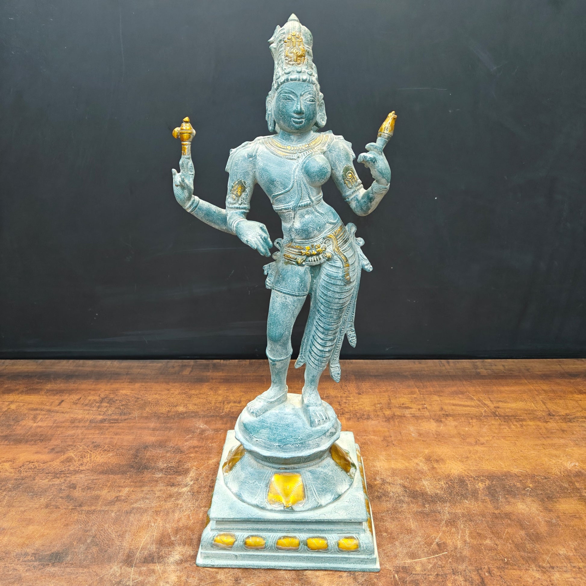Brass Ardhanarishvara Statue Shiva Shakti Idol Antique Finish 2 Feet - Image 3