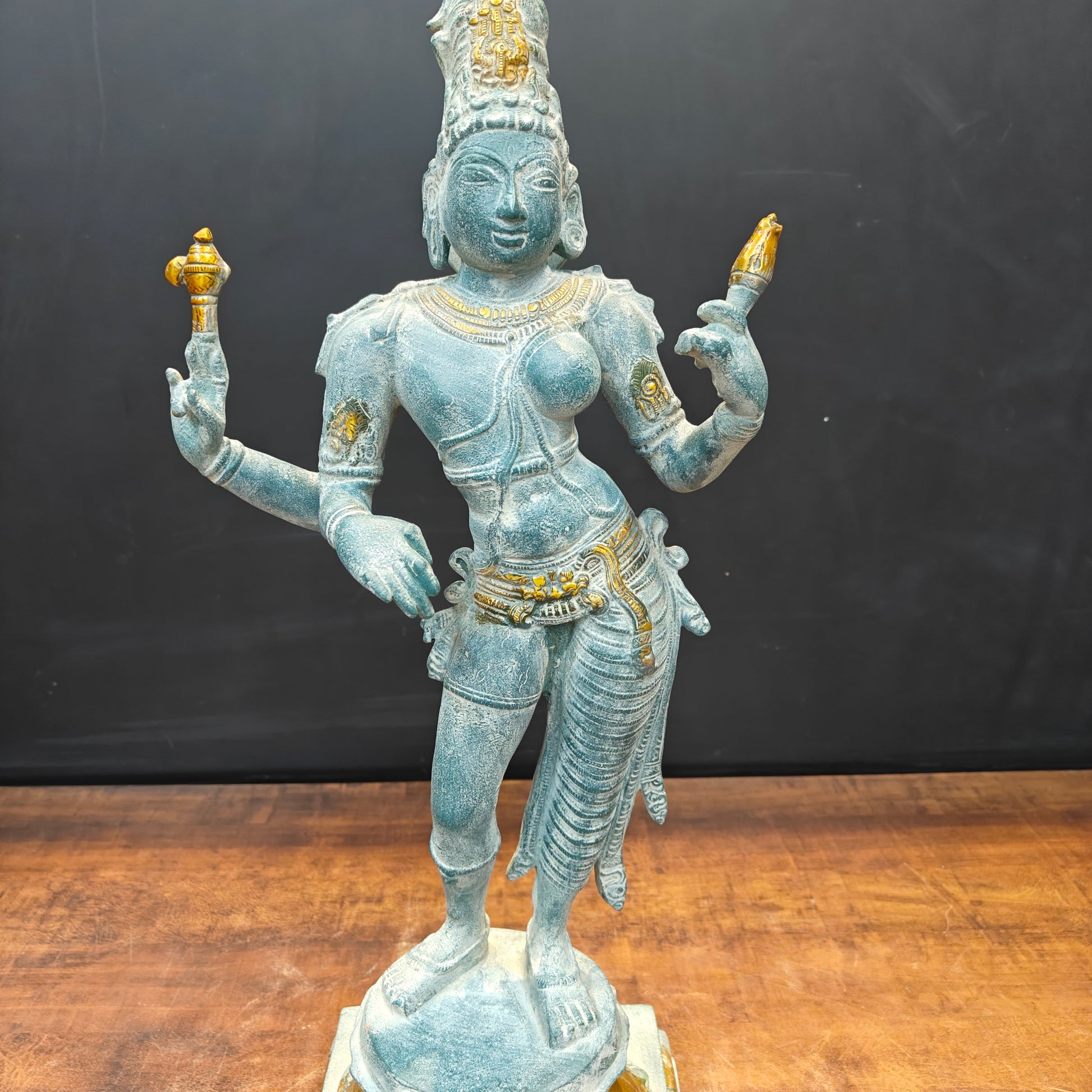 Brass Ardhanarishvara Statue Shiva Shakti Idol Antique Finish 2 Feet - Image 4