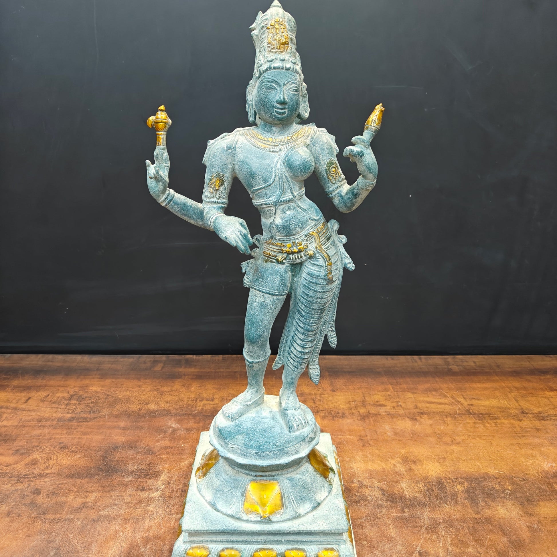 Brass Ardhanarishvara Statue Shiva Shakti Idol Antique Finish 2 Feet - Image 6