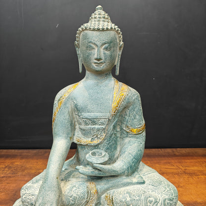 Brass Buddha Statue Bhumisparsha Mudra Antique Patina Finish 22 Inch by vendor-unknown - Buddha (View 2)