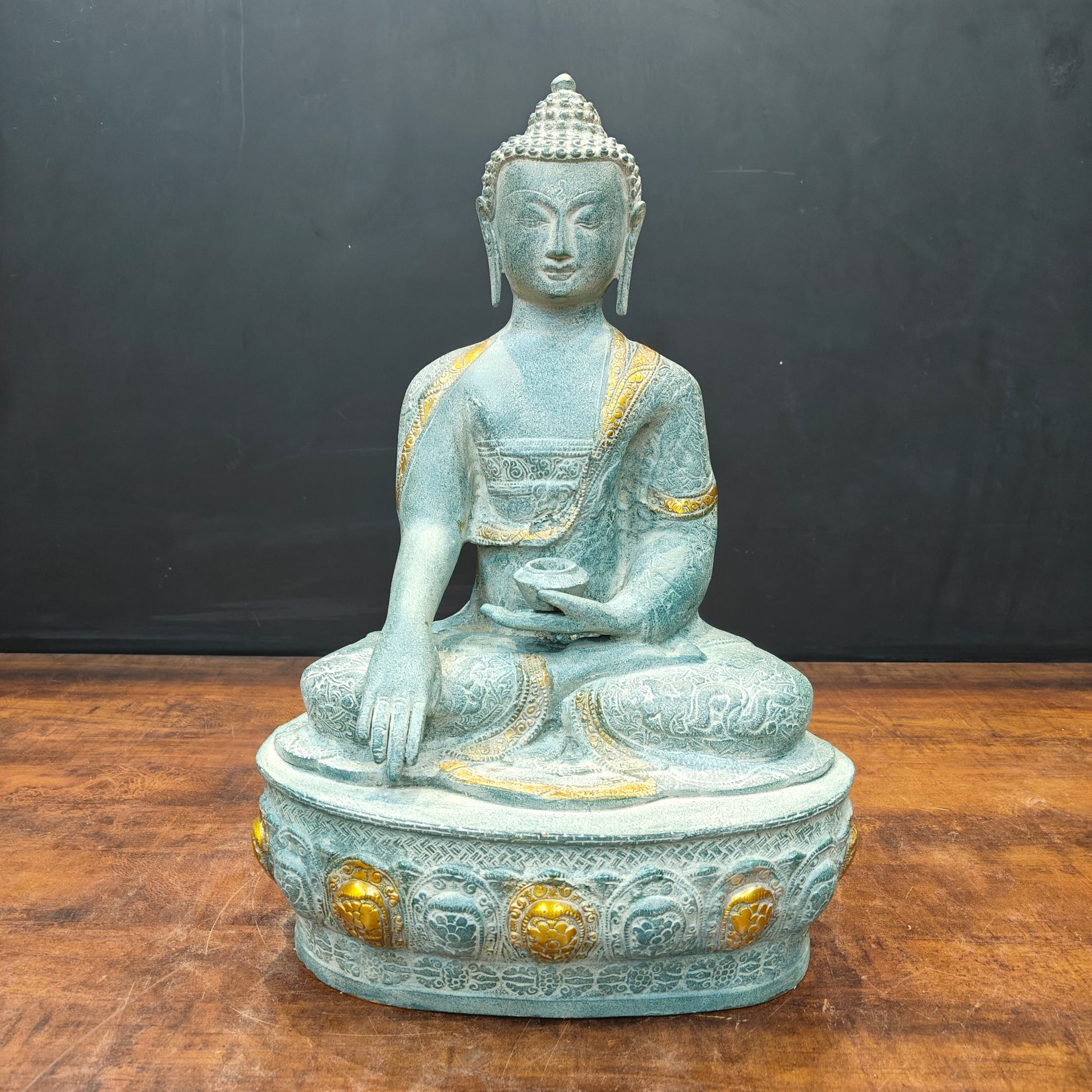 Brass Buddha Statue Bhumisparsha Mudra Antique Patina Finish 22 Inch - Image 3