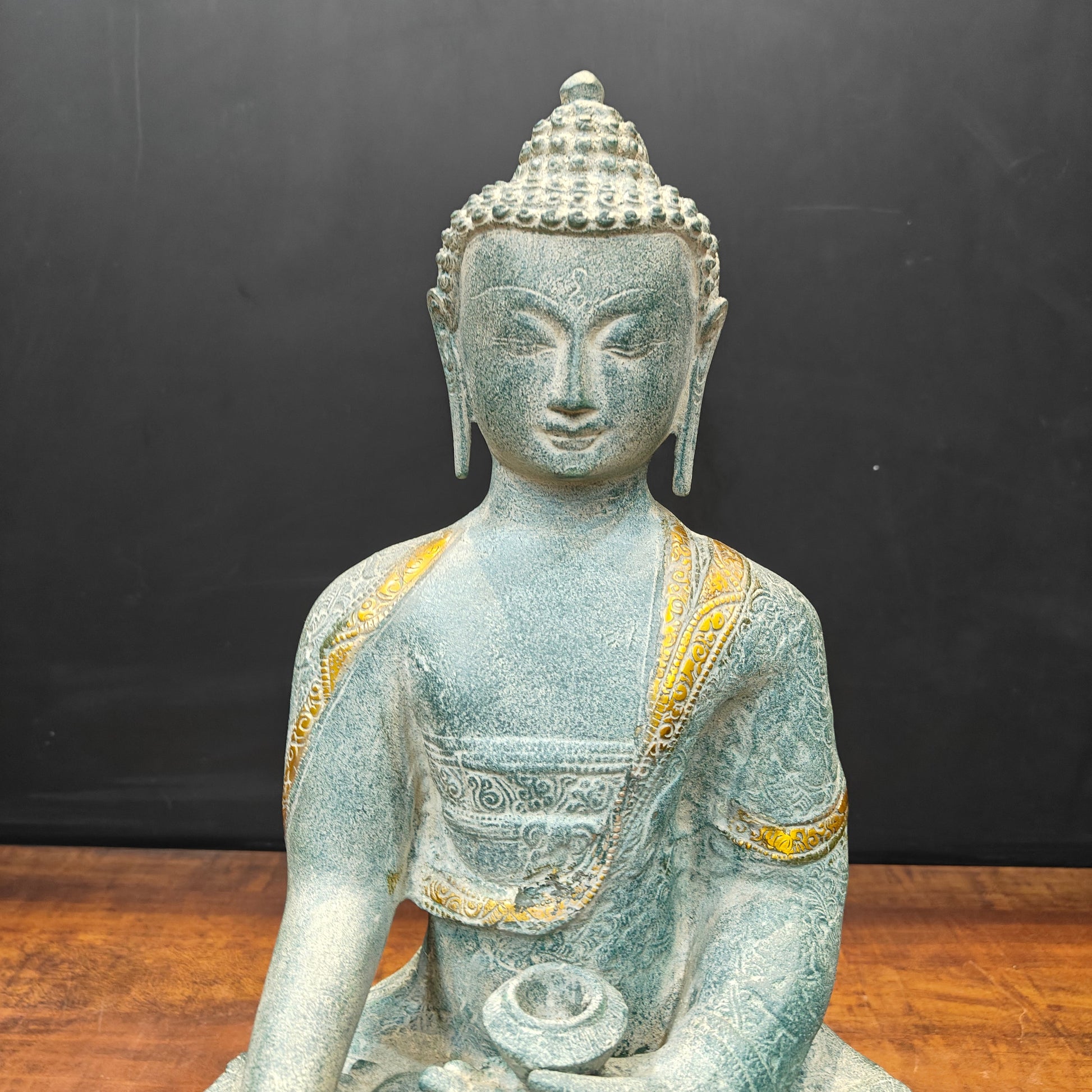 Brass Buddha Statue Bhumisparsha Mudra Antique Patina Finish 22 Inch - Image 4