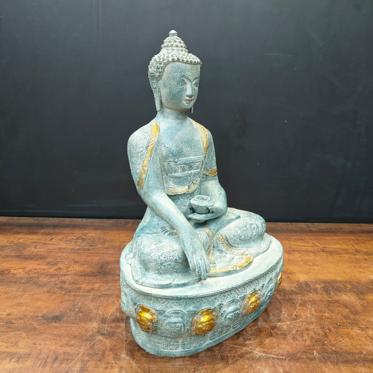 Brass Buddha Statue Bhumisparsha Mudra Antique Patina Finish 22 Inch