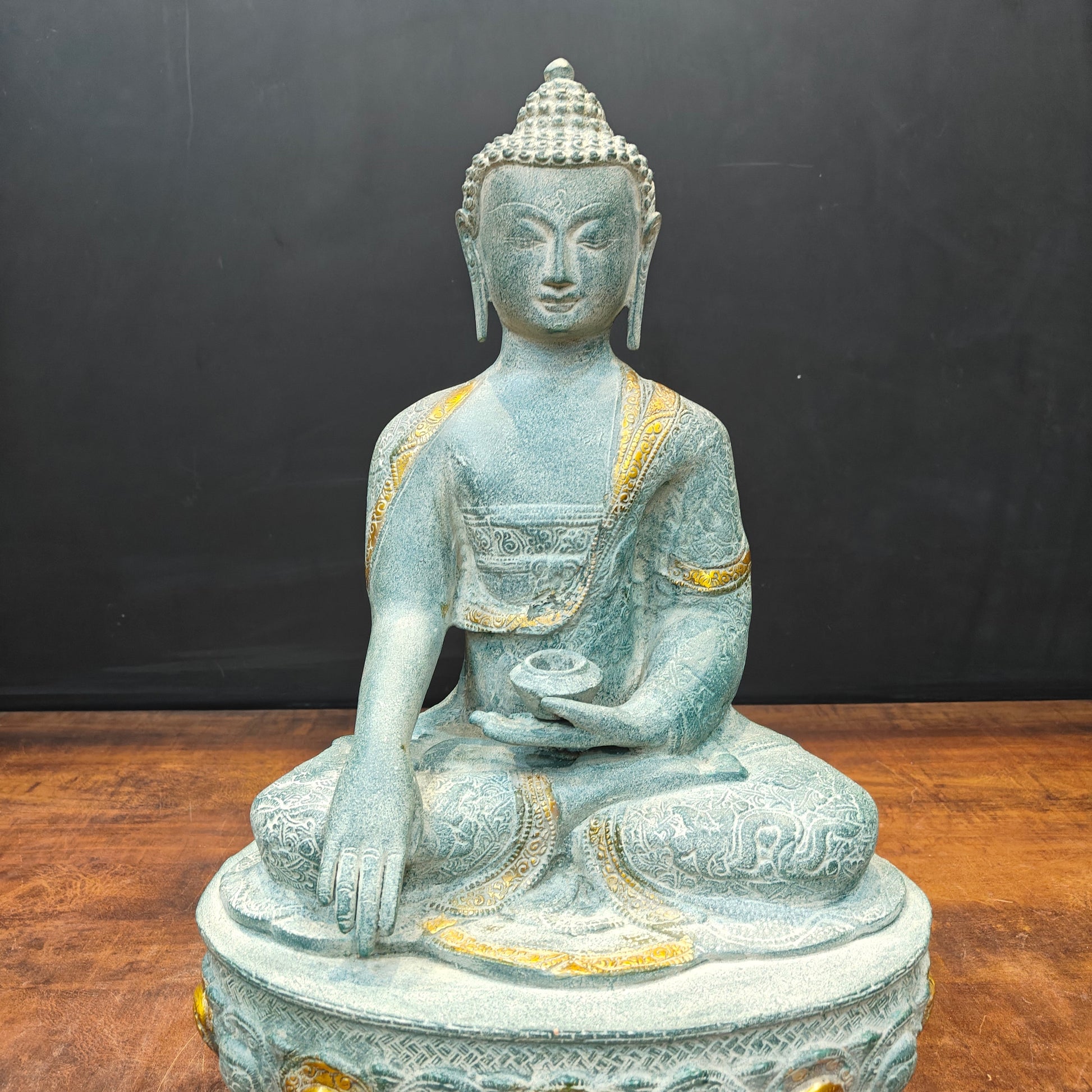Brass Buddha Statue Bhumisparsha Mudra Antique Patina Finish 22 Inch - Image 6