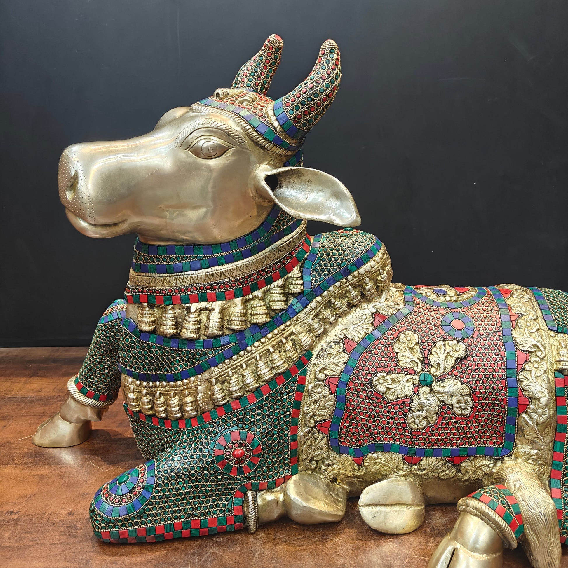 Brass Nandi Statue With Stone Work For Decor Showpiece 3 Feet - Image 2