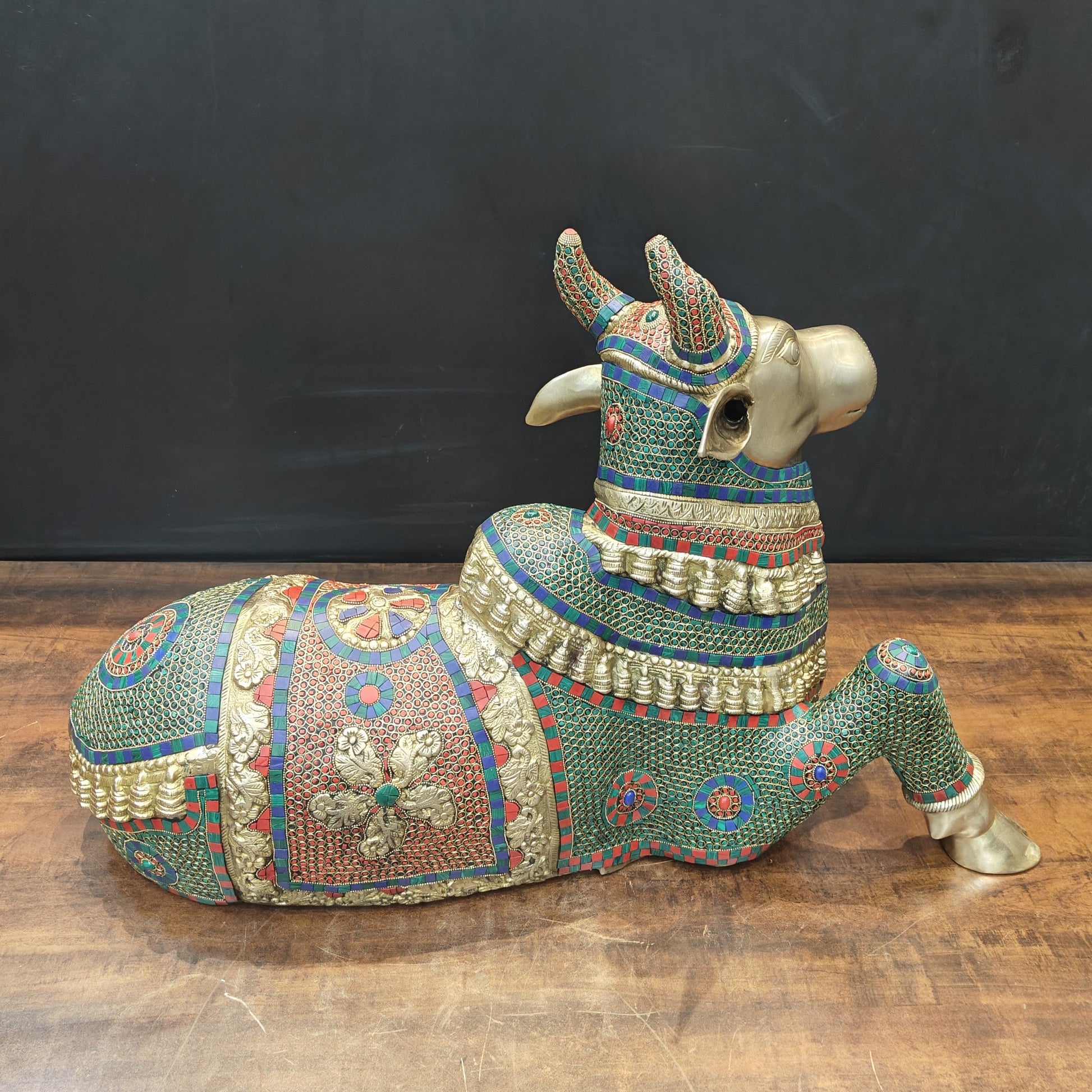 Brass Nandi Statue With Stone Work For Decor Showpiece 3 Feet - Image 5