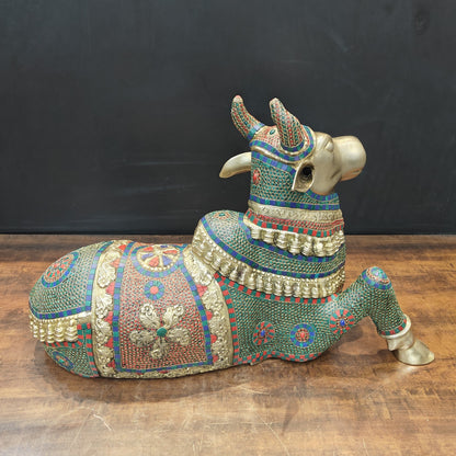 Brass Nandi Statue With Stone Work For Decor Showpiece 3 Feet by vendor-unknown - Spiritual (View 5)