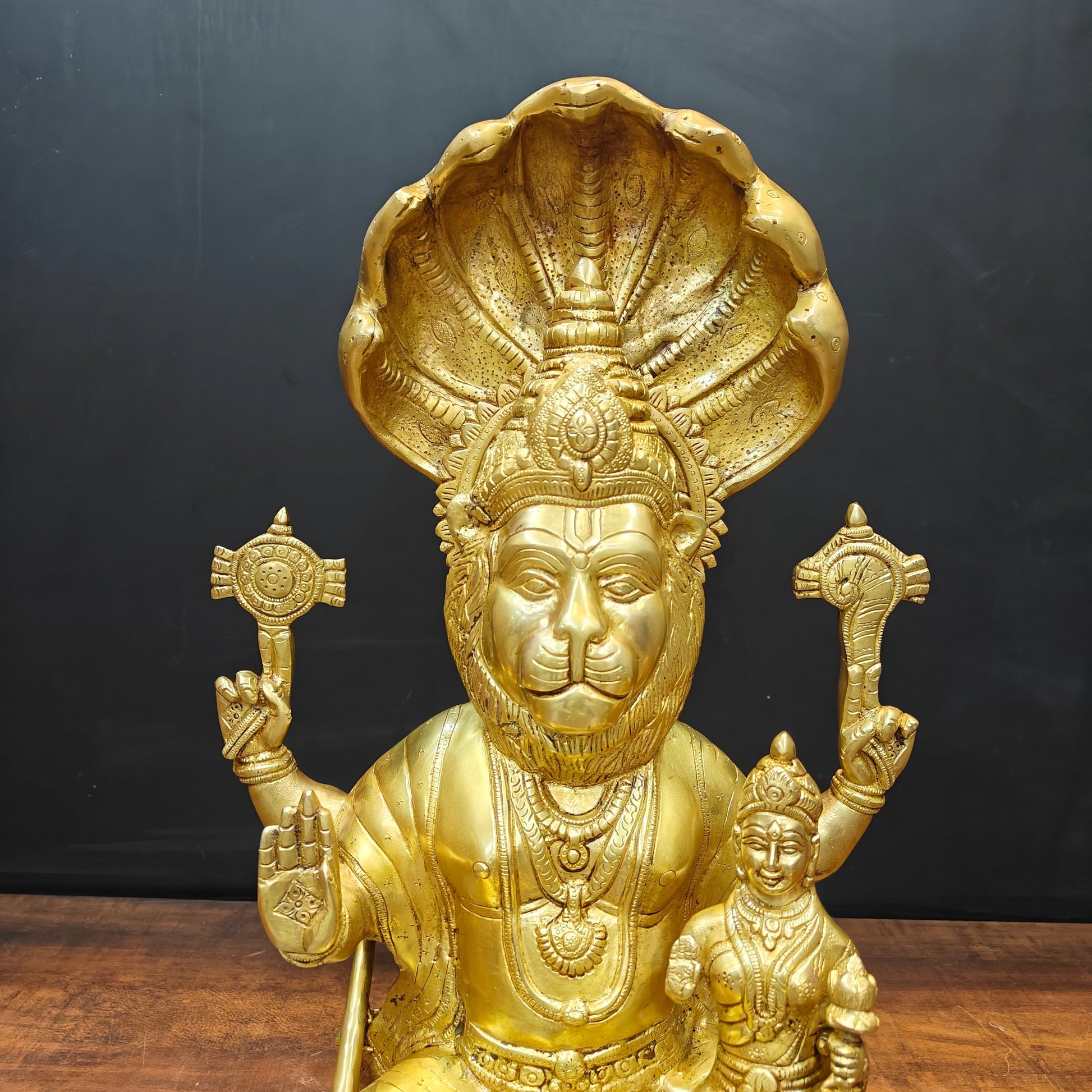 Brass Large Narasimha Lakshmi Idols Golden Finish 2 Feet - Image 2