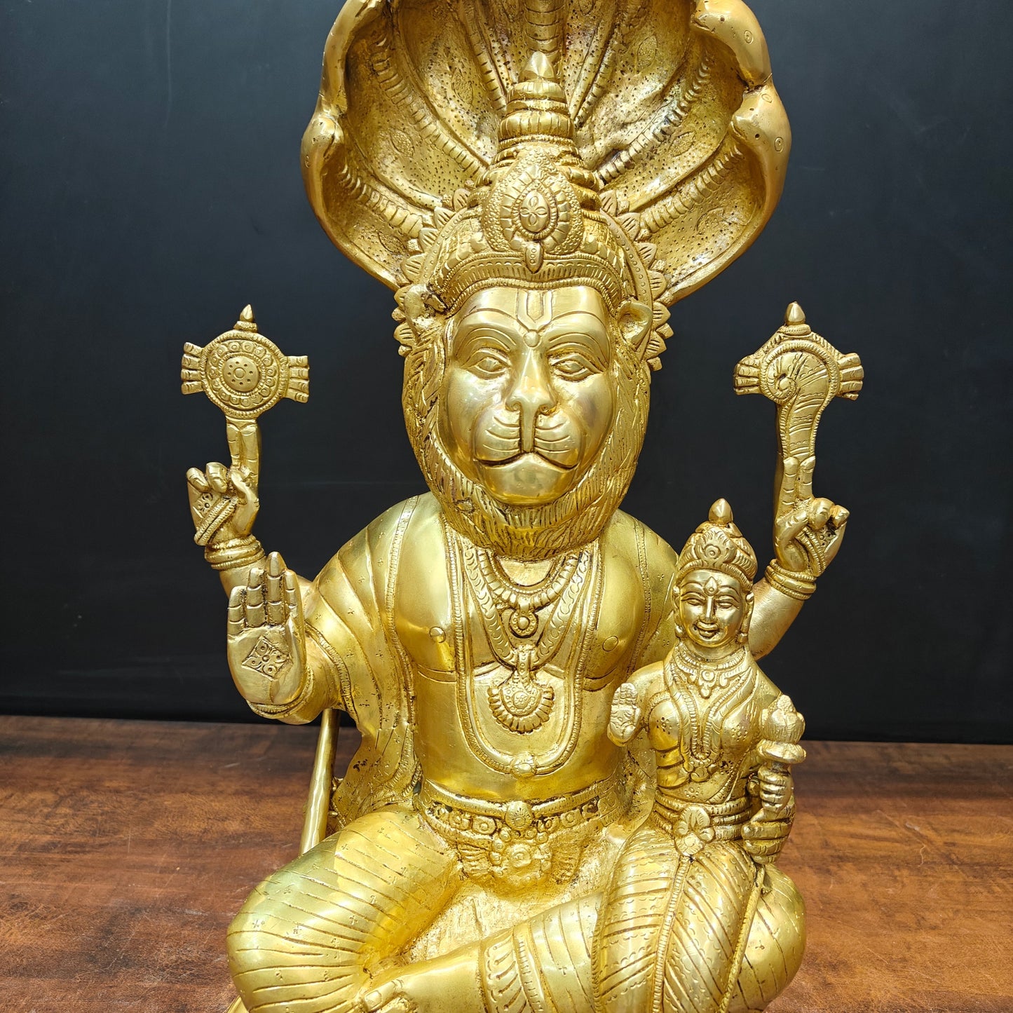 Brass Large Narasimha Lakshmi Idols Golden Finish 2 Feet