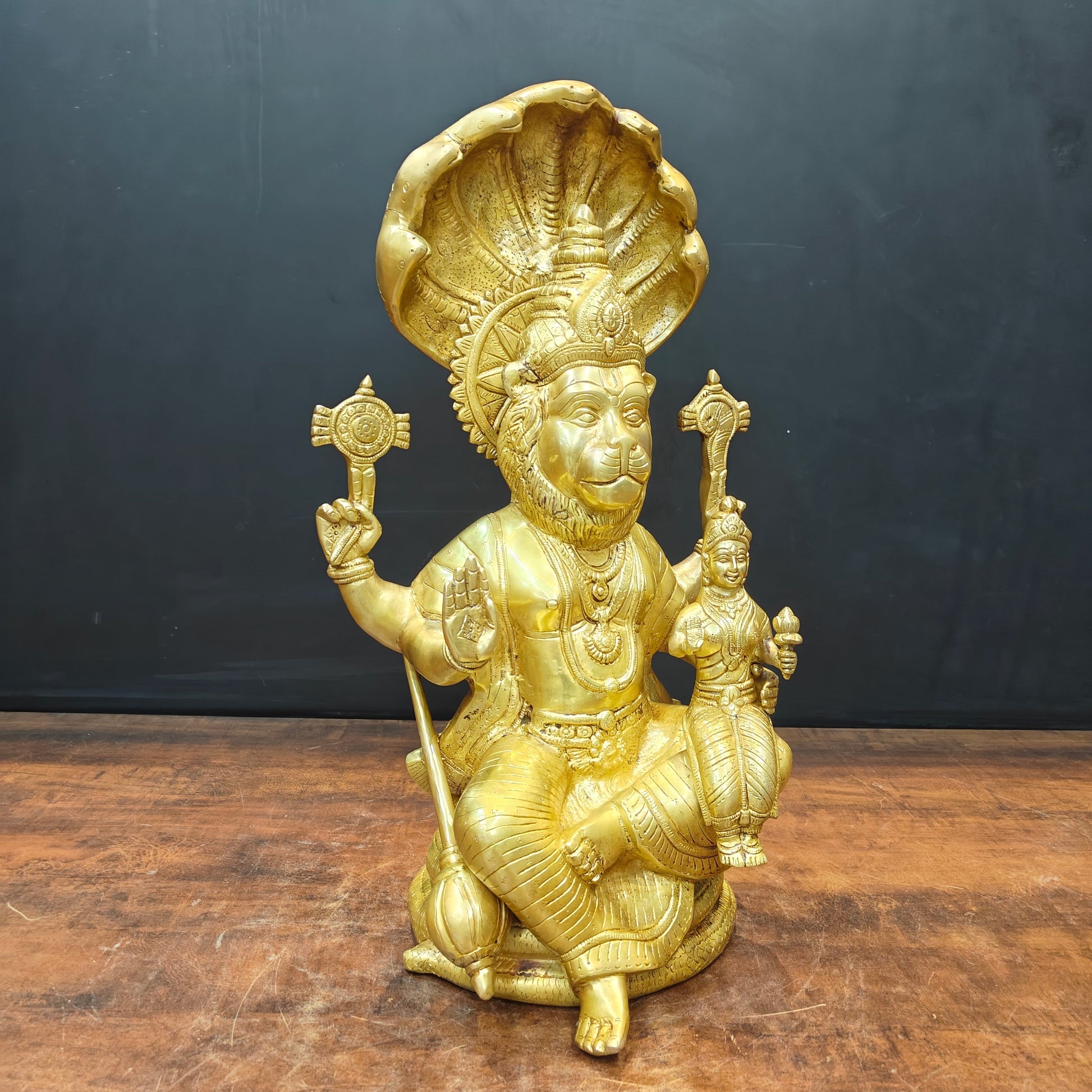 Brass Large Narasimha Lakshmi Idols Golden Finish 2 Feet - Image 4
