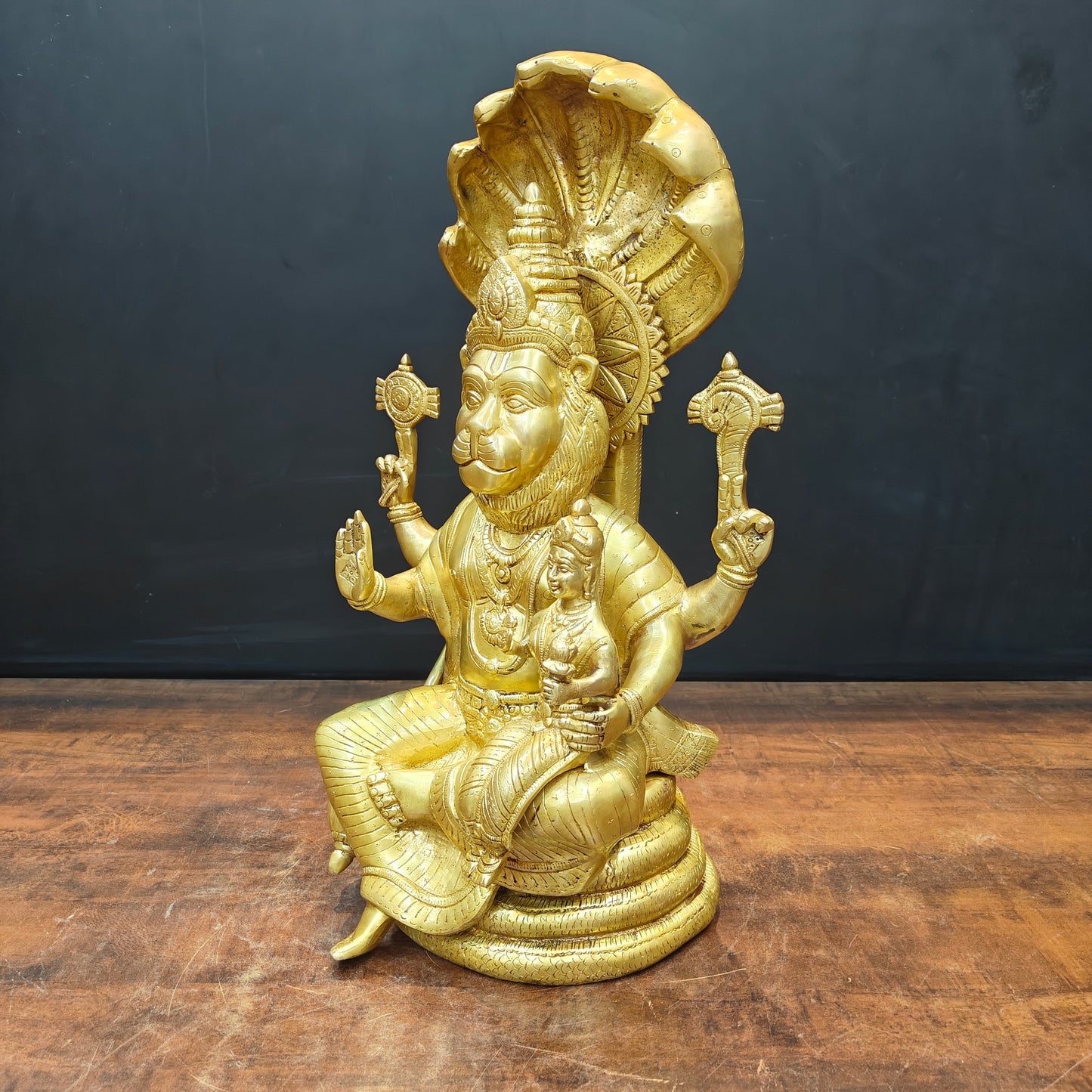 Brass Large Narasimha Lakshmi Idols Golden Finish 2 Feet