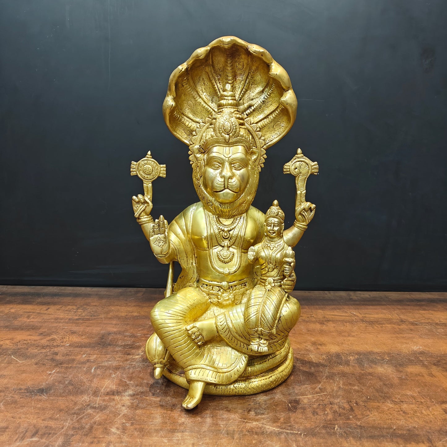 Brass Large Narasimha Lakshmi Idols Golden Finish 2 Feet