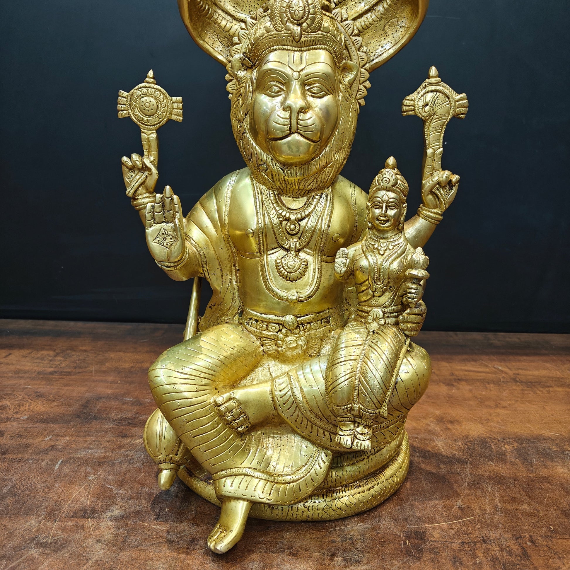 Brass Large Narasimha Lakshmi Idols Golden Finish 2 Feet - Image 7