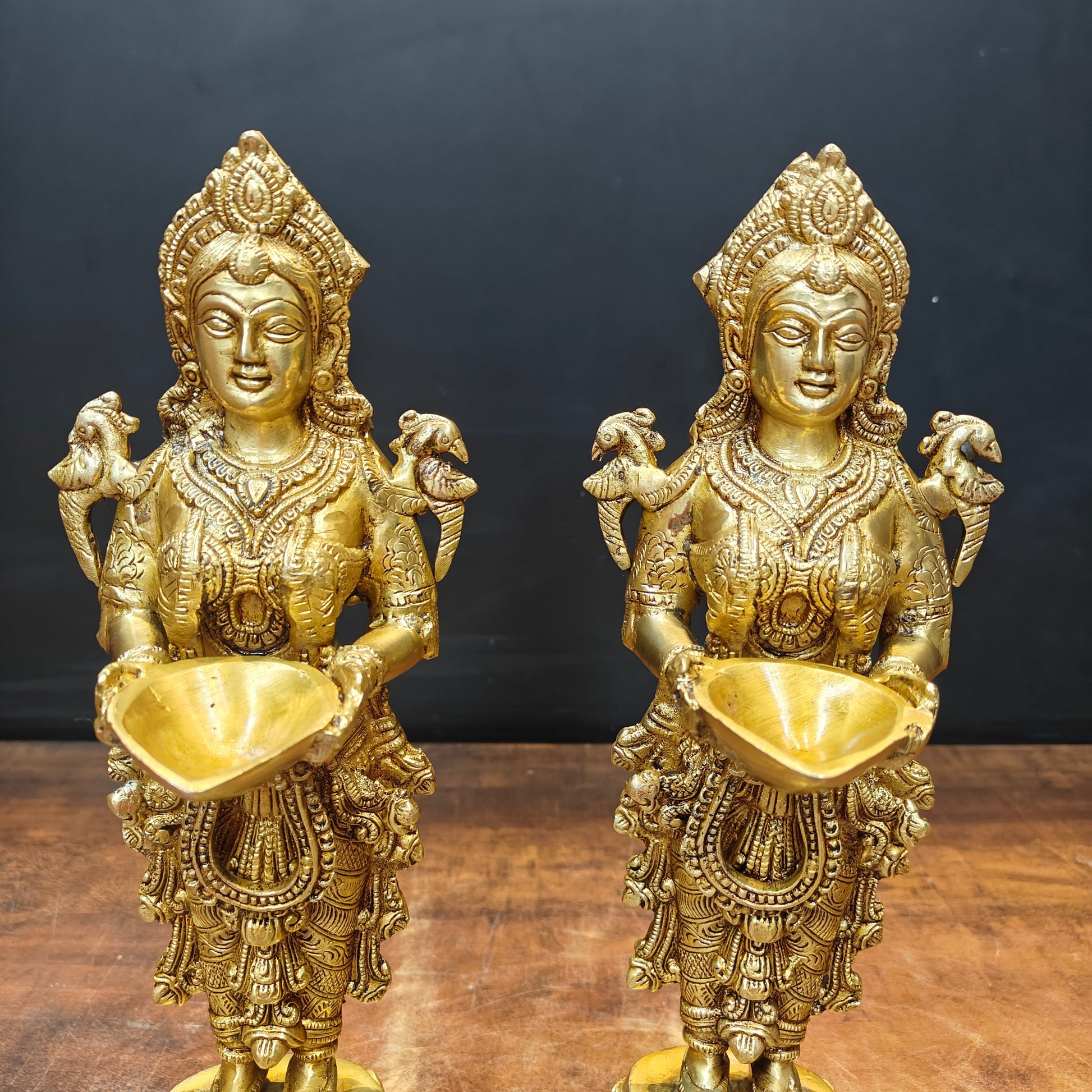 Brass Deeplakshmi Statue Pair Showpiece For Home Decor 15 Inch - Image 2