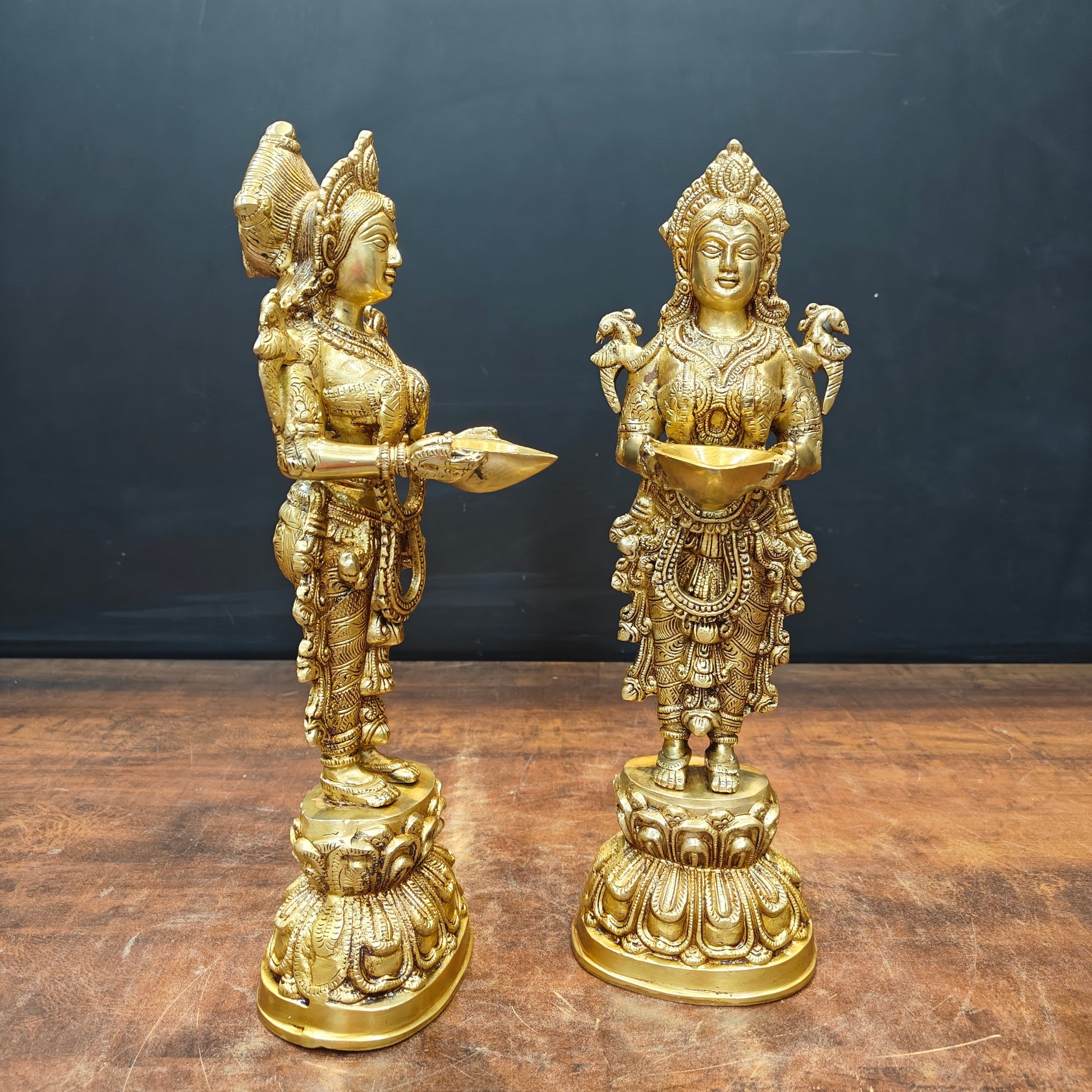 Brass Deeplakshmi Statue Pair Showpiece For Home Decor 15 Inch - Image 4