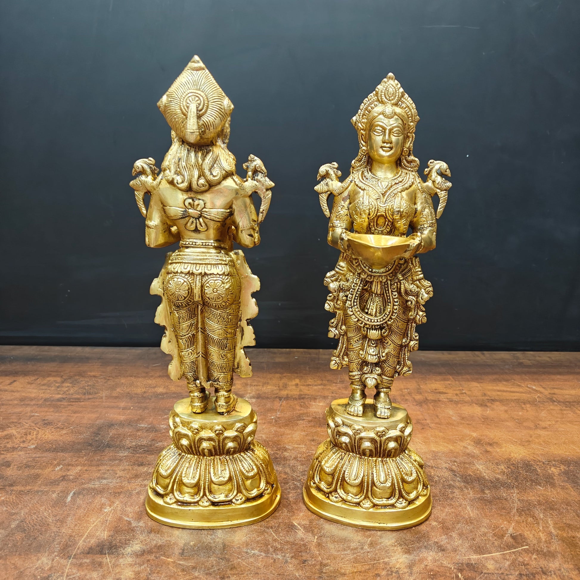 Brass Deeplakshmi Statue Pair Showpiece For Home Decor 15 Inch - Image 5