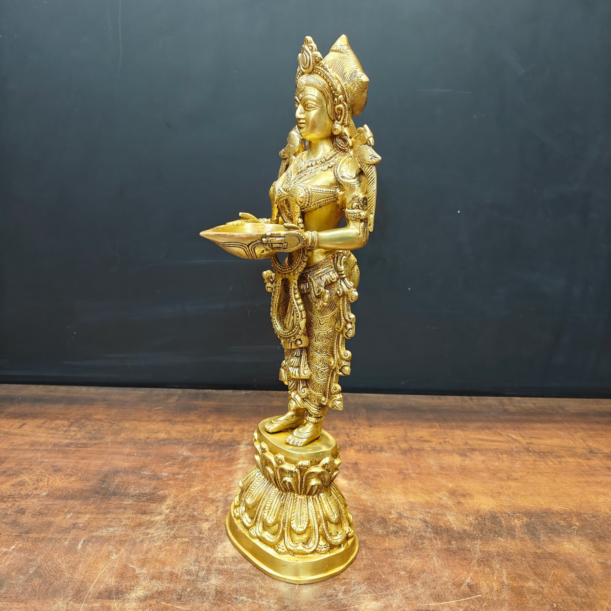 Brass Deep Lakshmi Statue Showpiece For Home Decor 20 Inch - Image 4