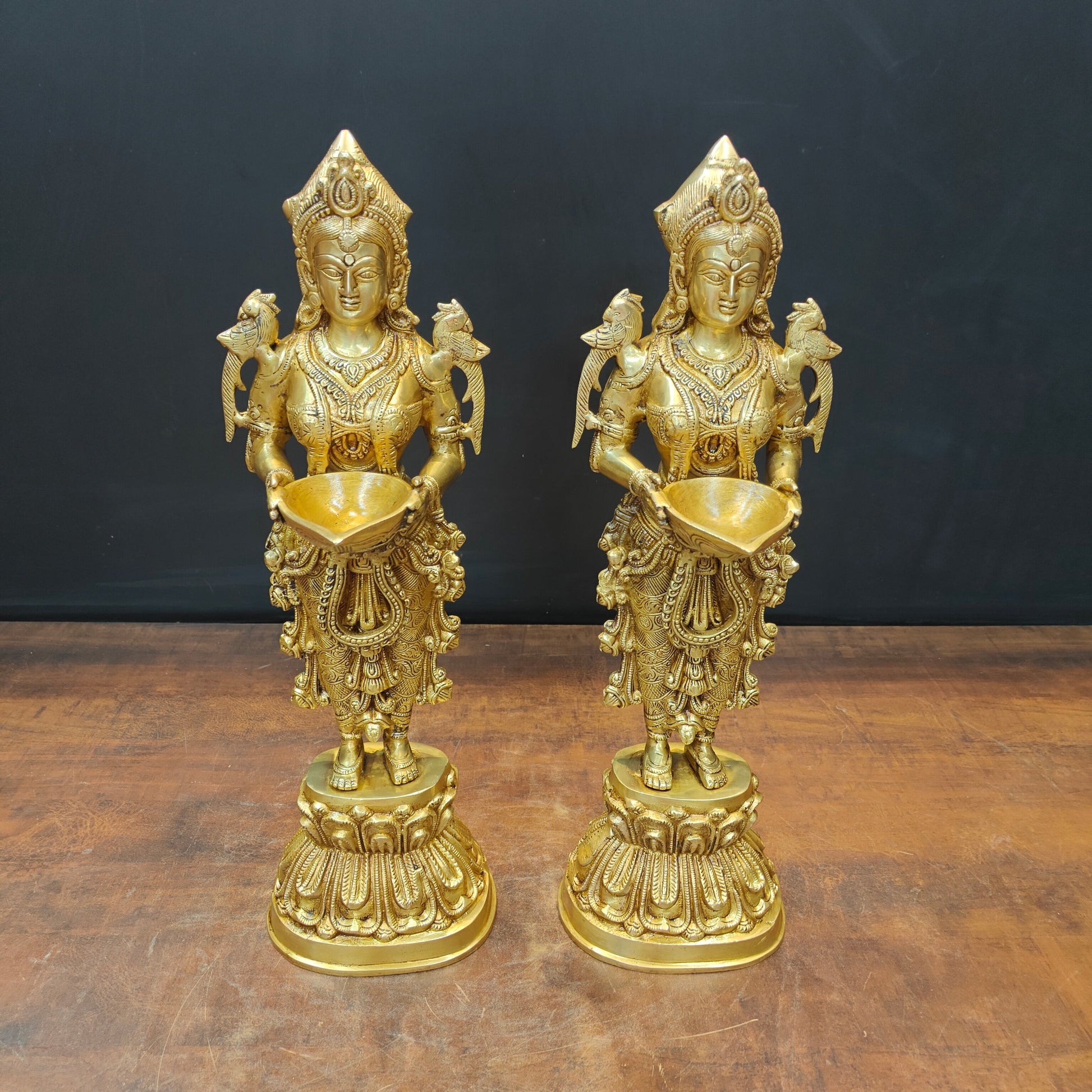 Brass Deep Lakshmi Statue Pair Showpiece For Home Decor 20 Inch - Image 3