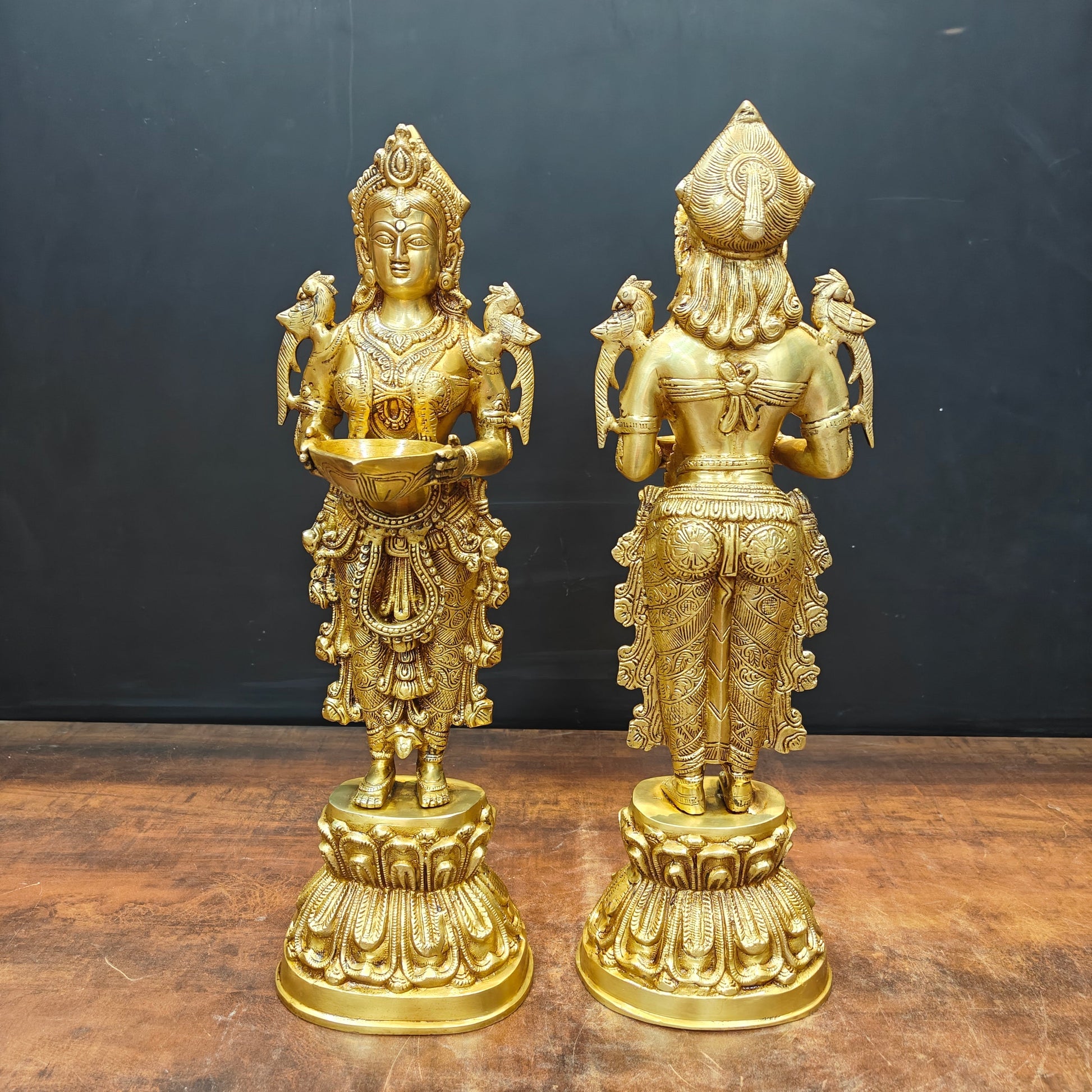 Brass Deep Lakshmi Statue Pair Showpiece For Home Decor 20 Inch - Image 4