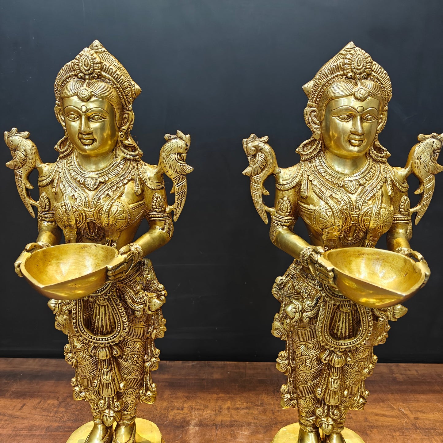 Brass Deep Lakshmi Pair Sculpture Showpiece 25 Inch