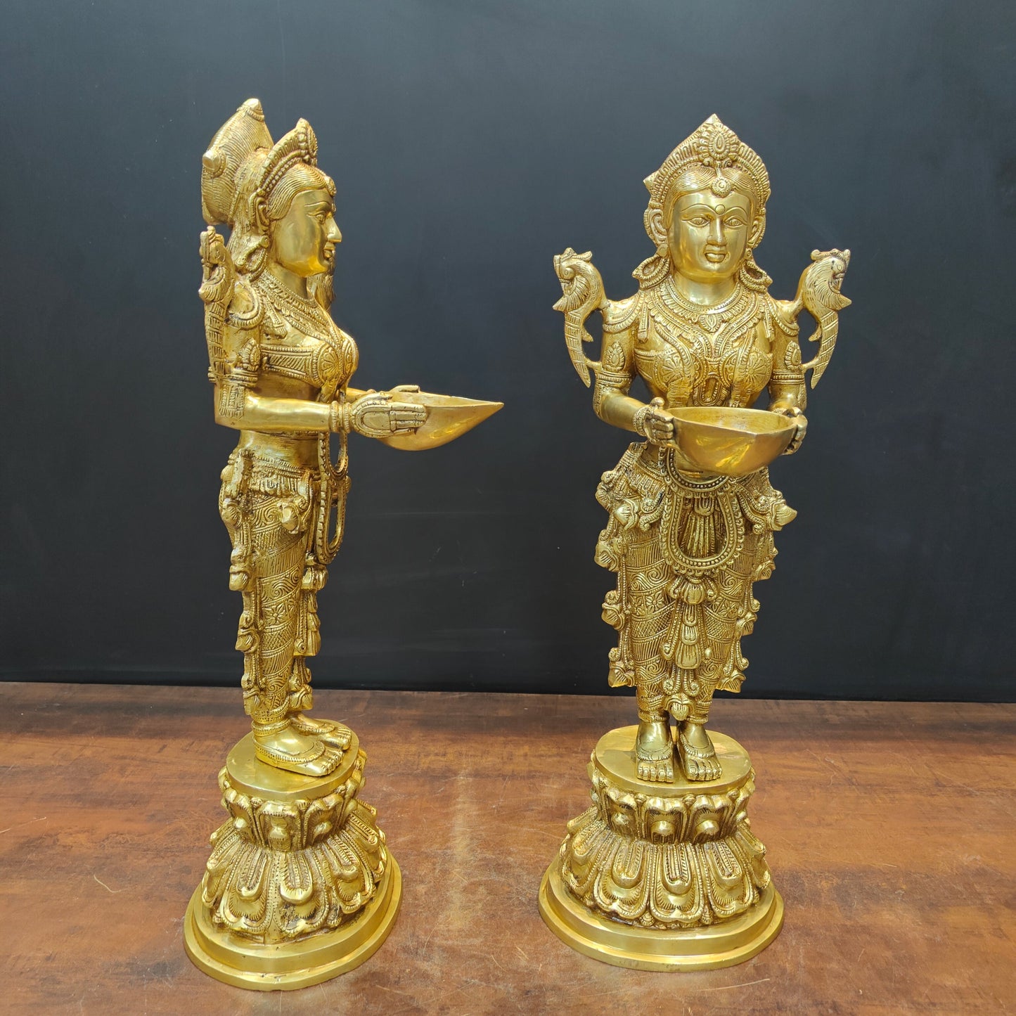 Brass Deep Lakshmi Pair Sculpture Showpiece 25 Inch