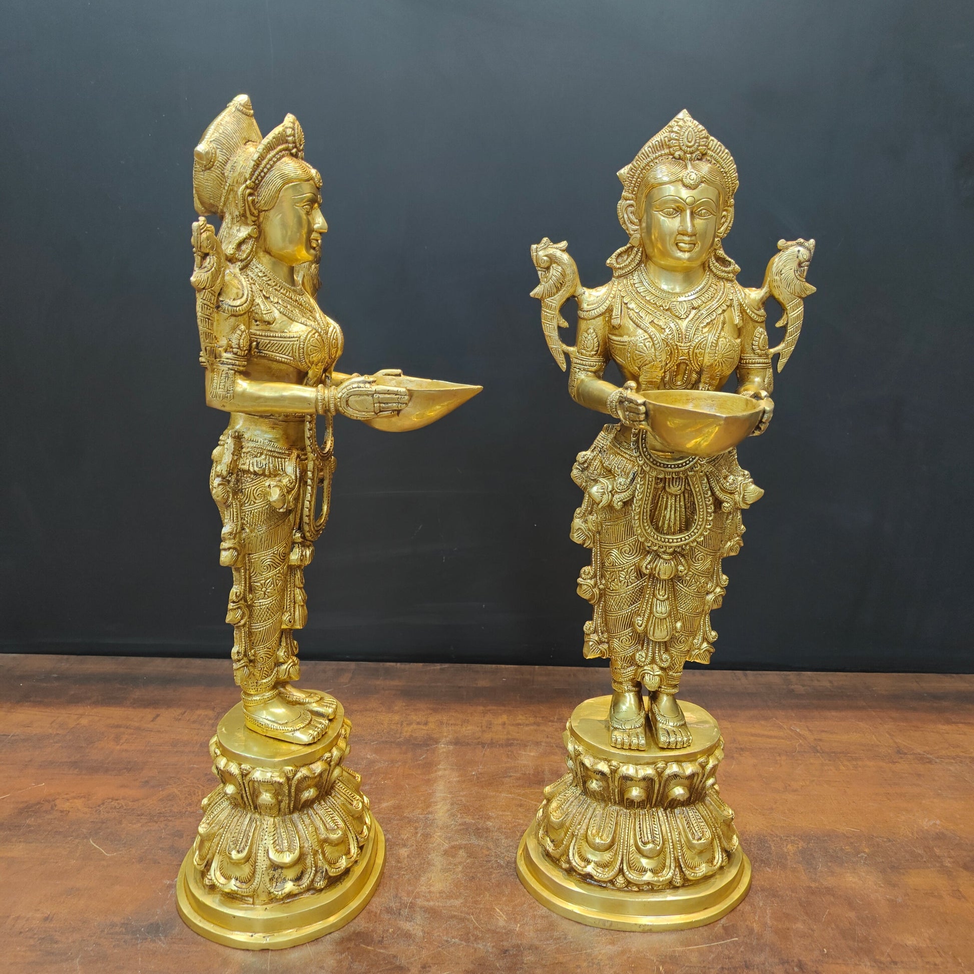Brass Deep Lakshmi Pair Sculpture Showpiece 25 Inch - Image 4