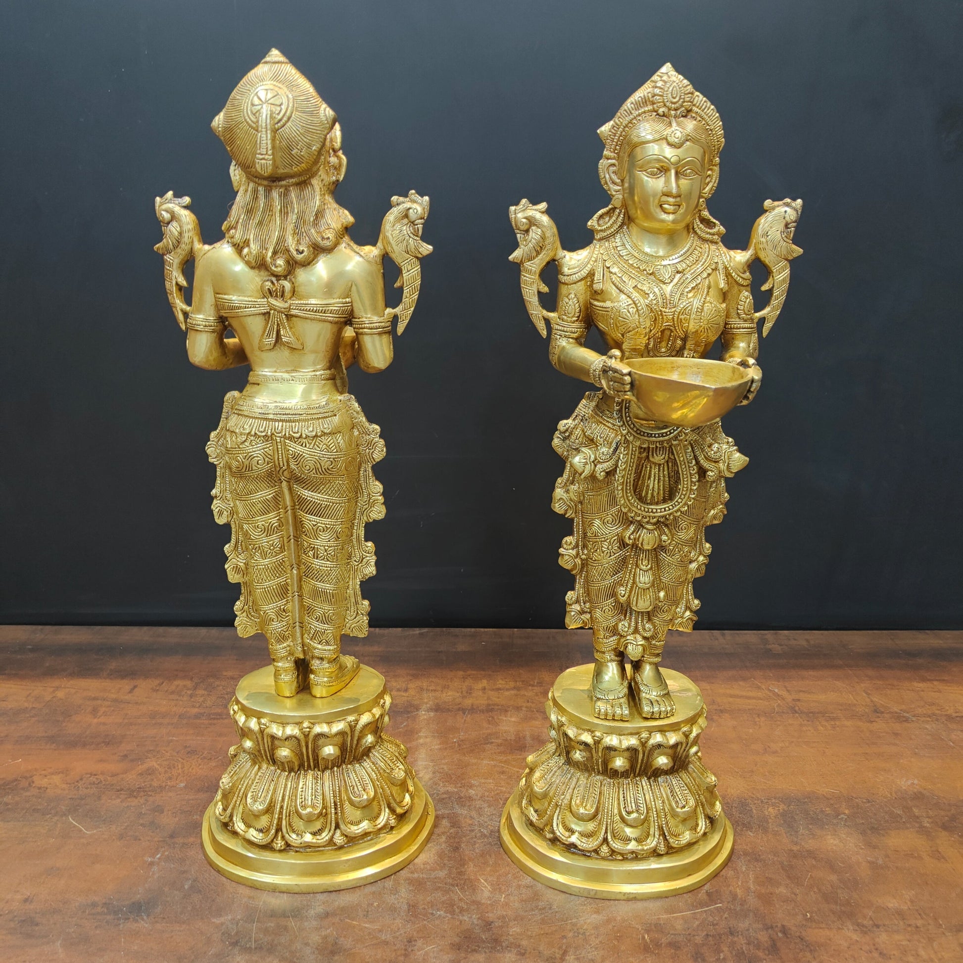 Brass Deep Lakshmi Pair Sculpture Showpiece 25 Inch - Image 5