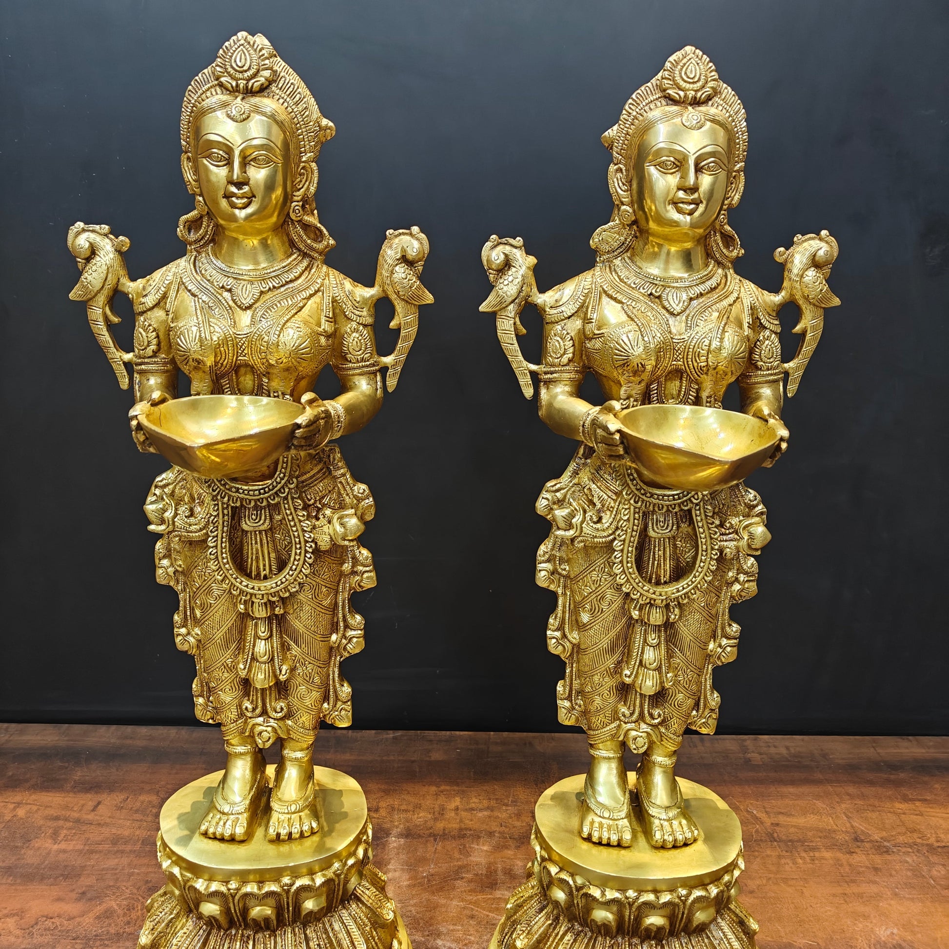 Brass Large Deep Lakshmi Pair Sculpture Showpiece 2.5 Feet - Image 2