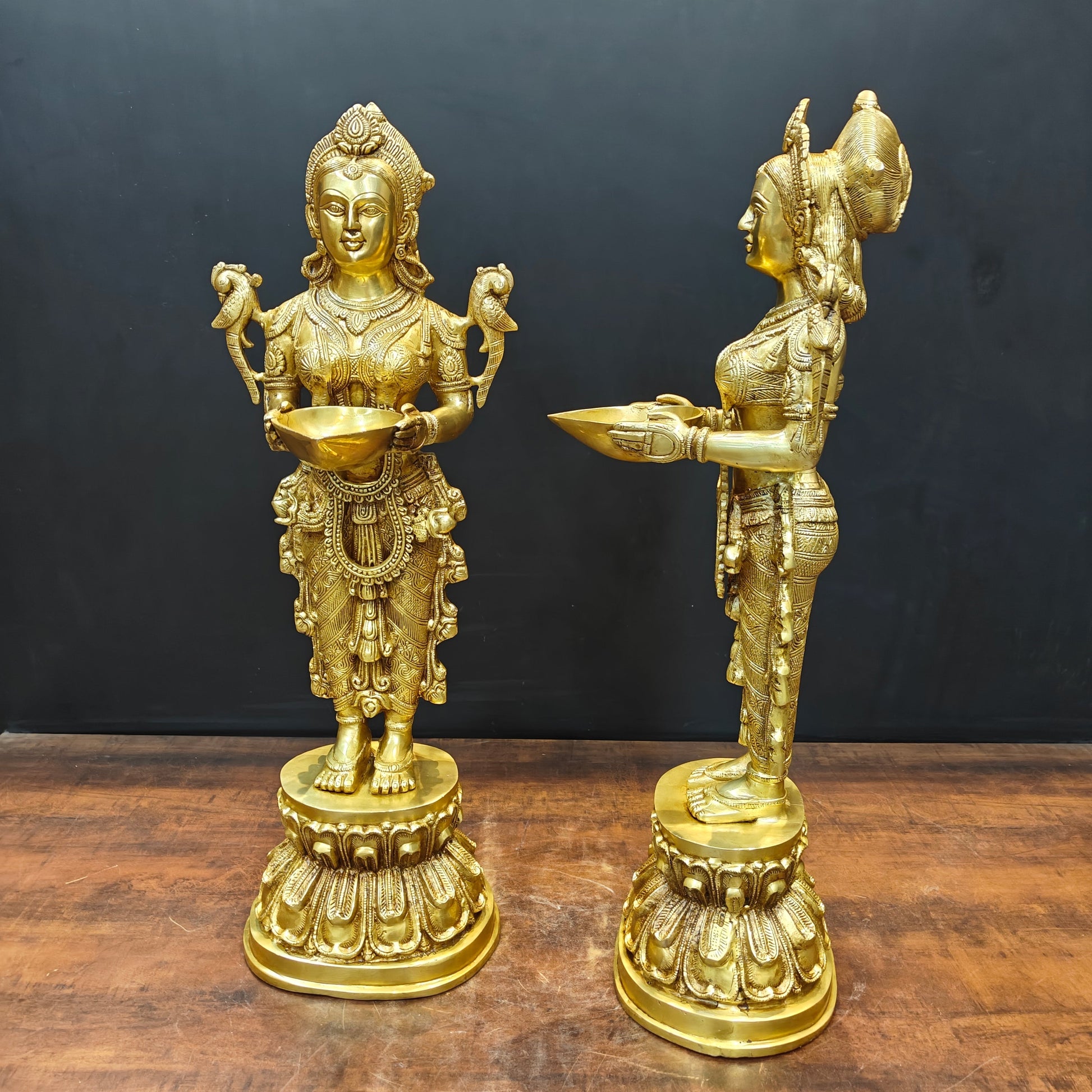 Brass Large Deep Lakshmi Pair Sculpture Showpiece 2.5 Feet - Image 3