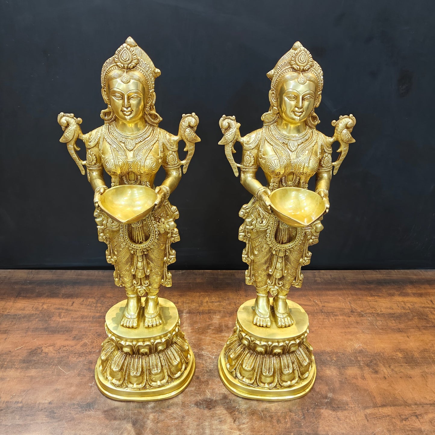 Brass Large Deep Lakshmi Pair Sculpture Showpiece 2.5 Feet