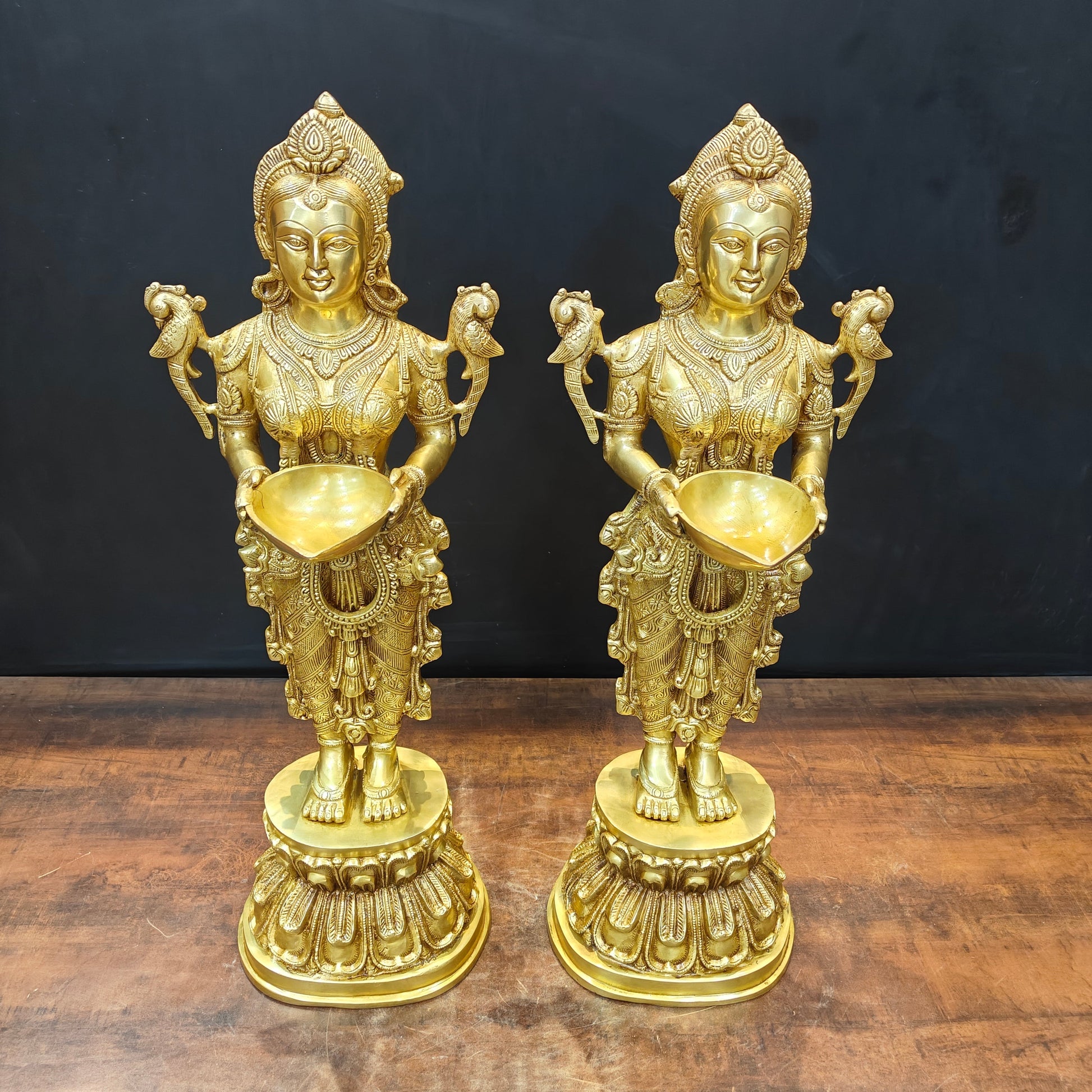 Brass Large Deep Lakshmi Pair Sculpture Showpiece 2.5 Feet - Image 4