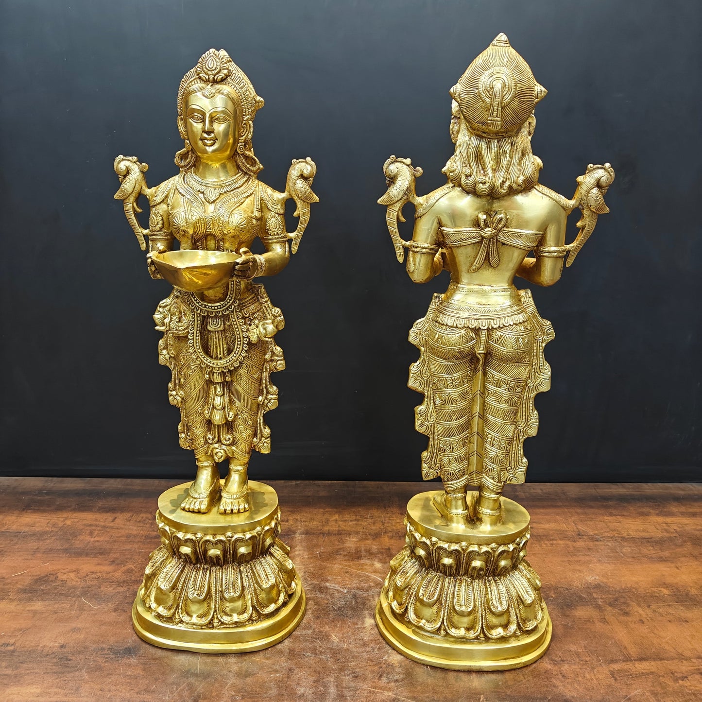 Brass Large Deep Lakshmi Pair Sculpture Showpiece 2.5 Feet