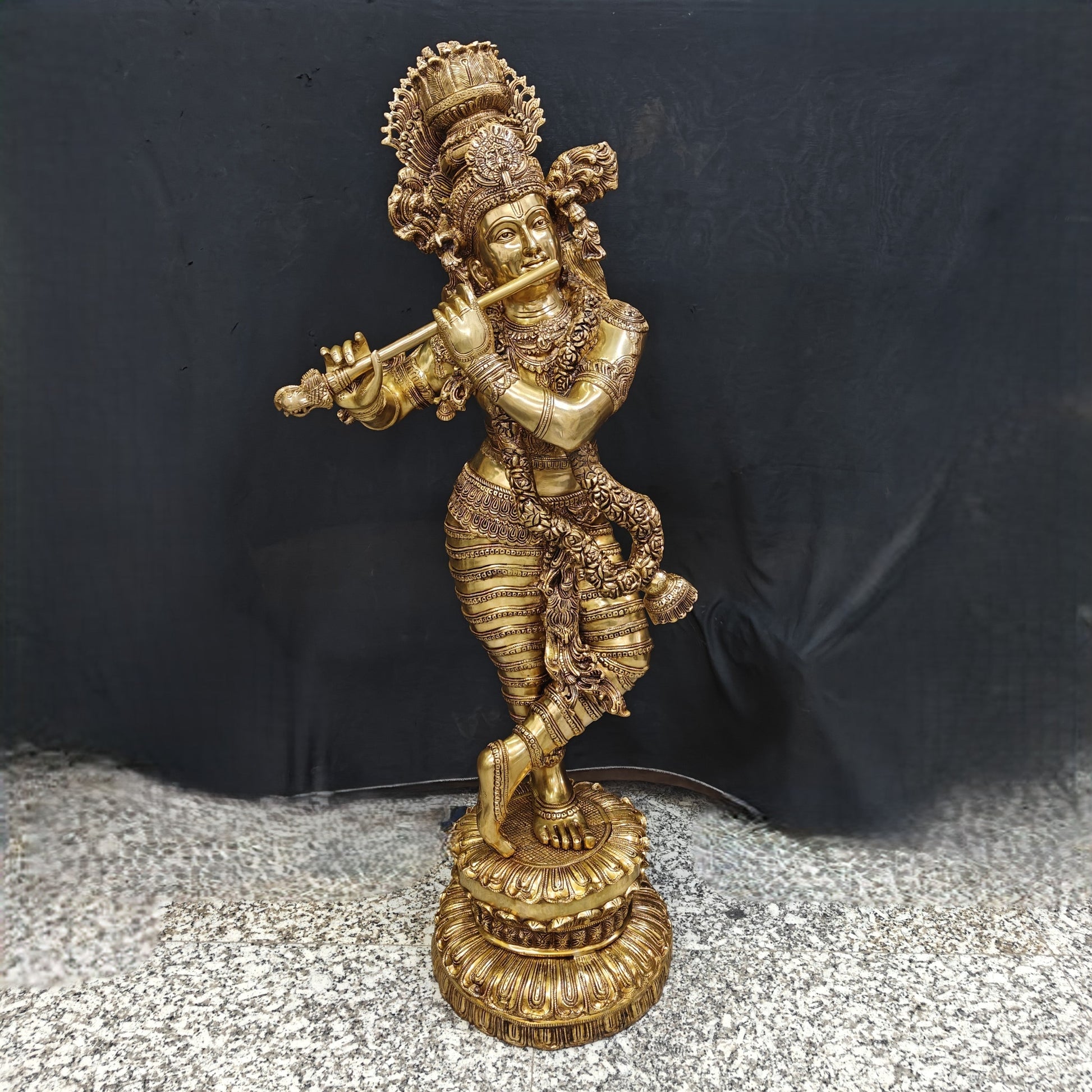 Brass Finely Crafted Standing Krishna Idol Sculpture 4 Feet - Image 6
