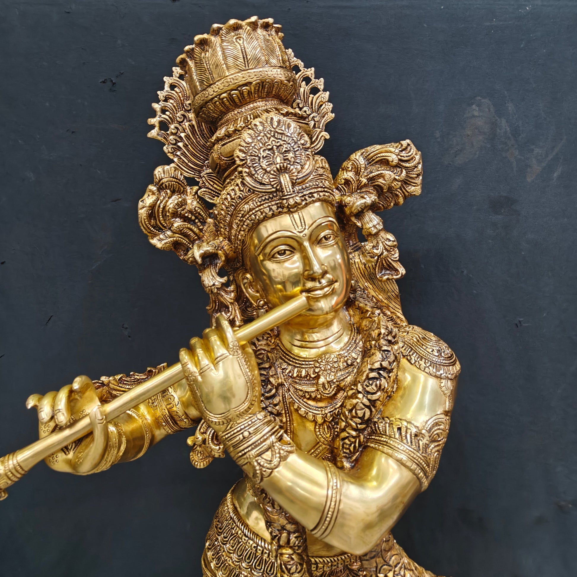 Brass Finely Crafted Standing Krishna Idol Sculpture 4 Feet - Image 3