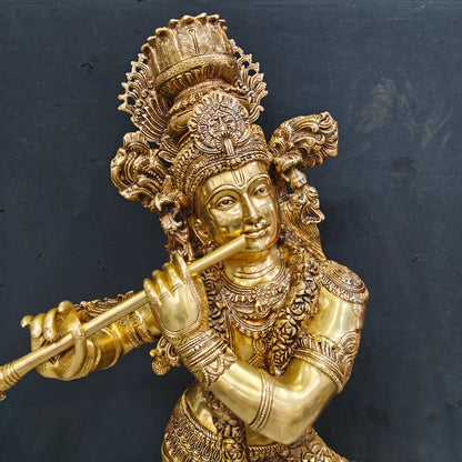 Brass Finely Crafted Standing Krishna Idol Sculpture 4 Feet by vendor-unknown - Hindu Gods (View 3)