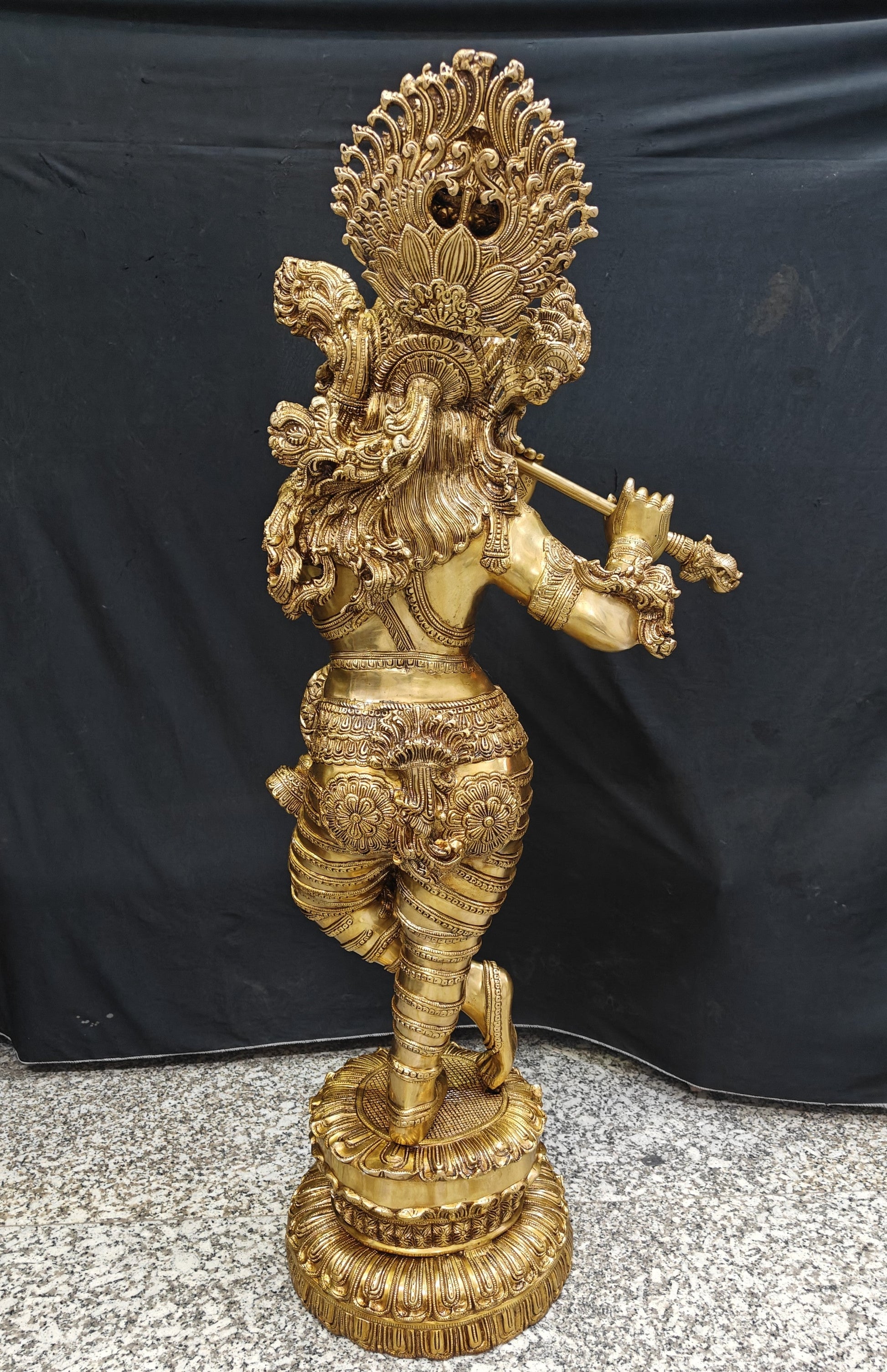 Brass Finely Crafted Standing Krishna Idol Sculpture 4 Feet - Image 15